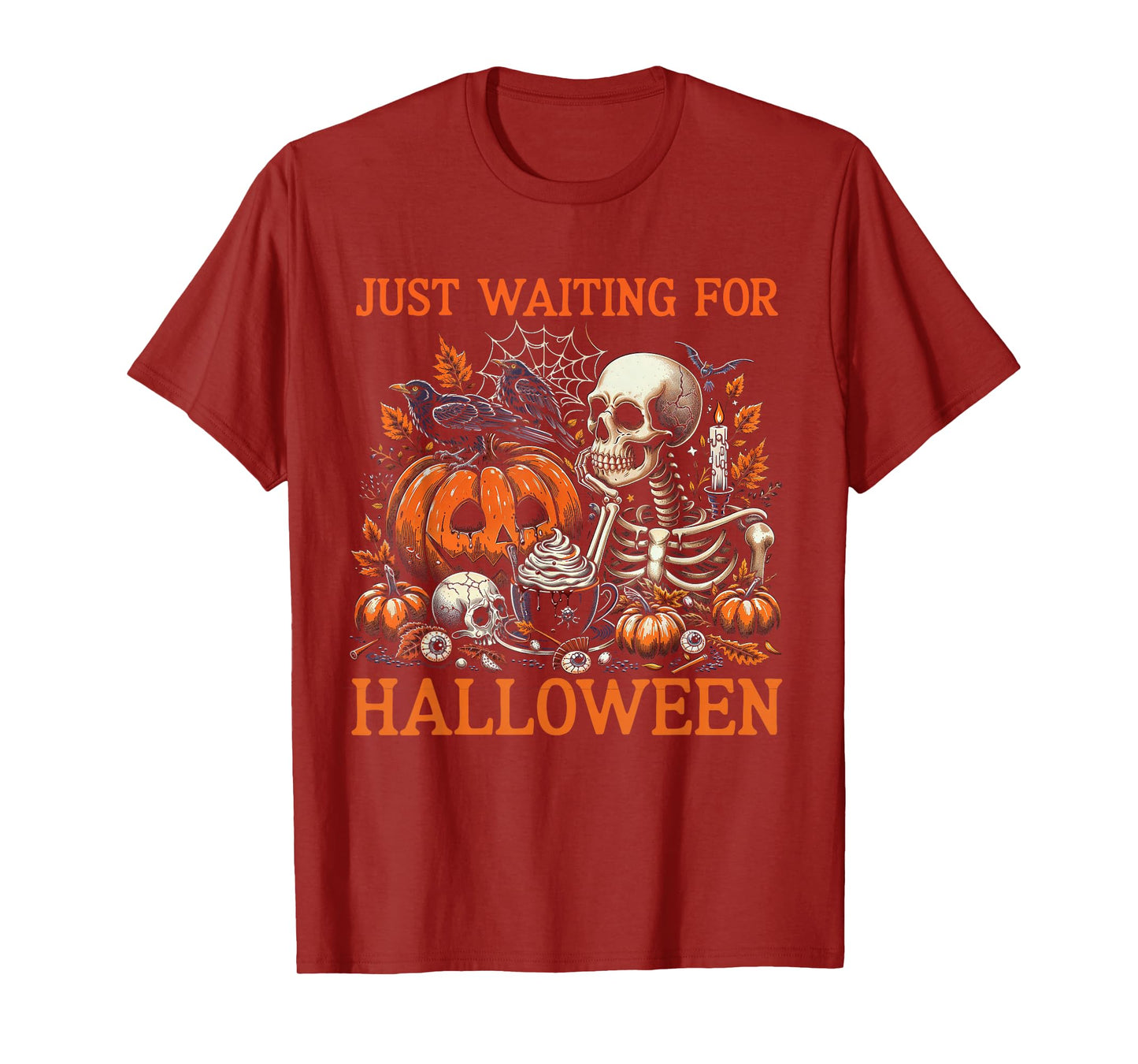 Just Waiting for Halloween Skeleton Haunted Coffee Lover T-Shirt