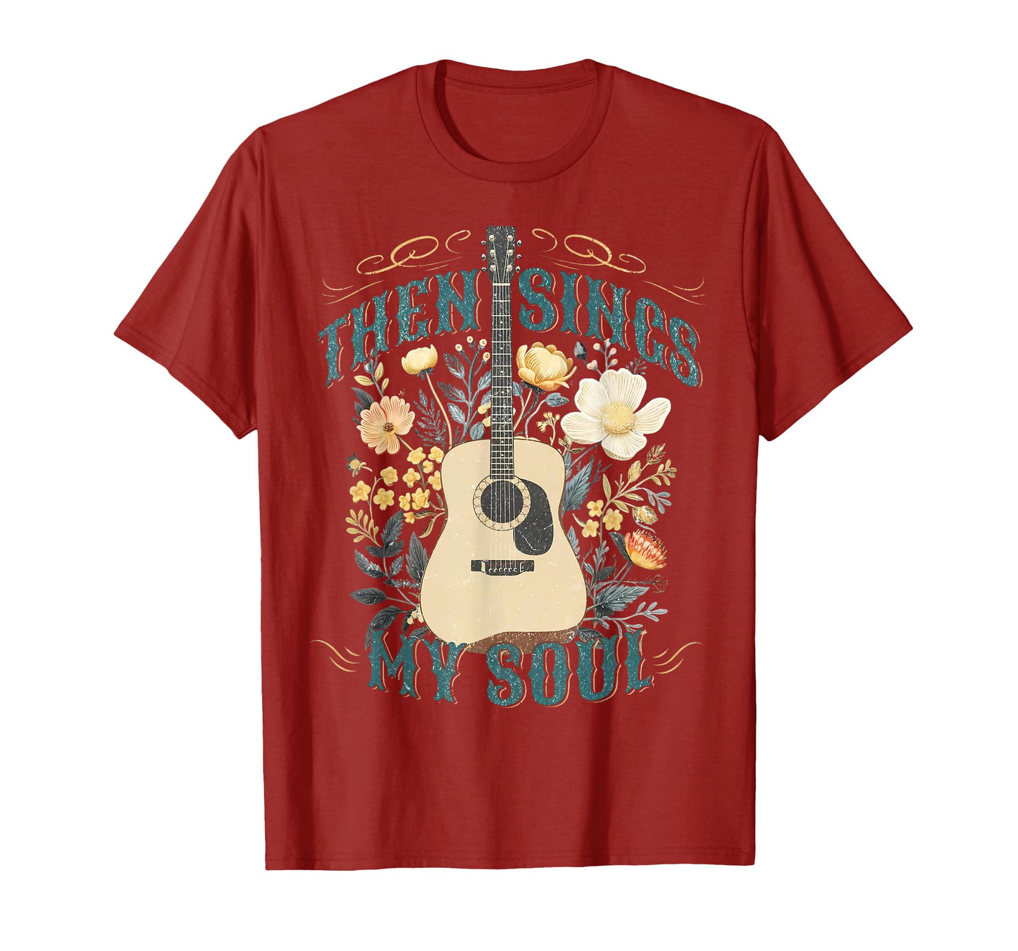 Vintage Floral Guitar Then Sings My Soul Christian Jesus T-Shirt