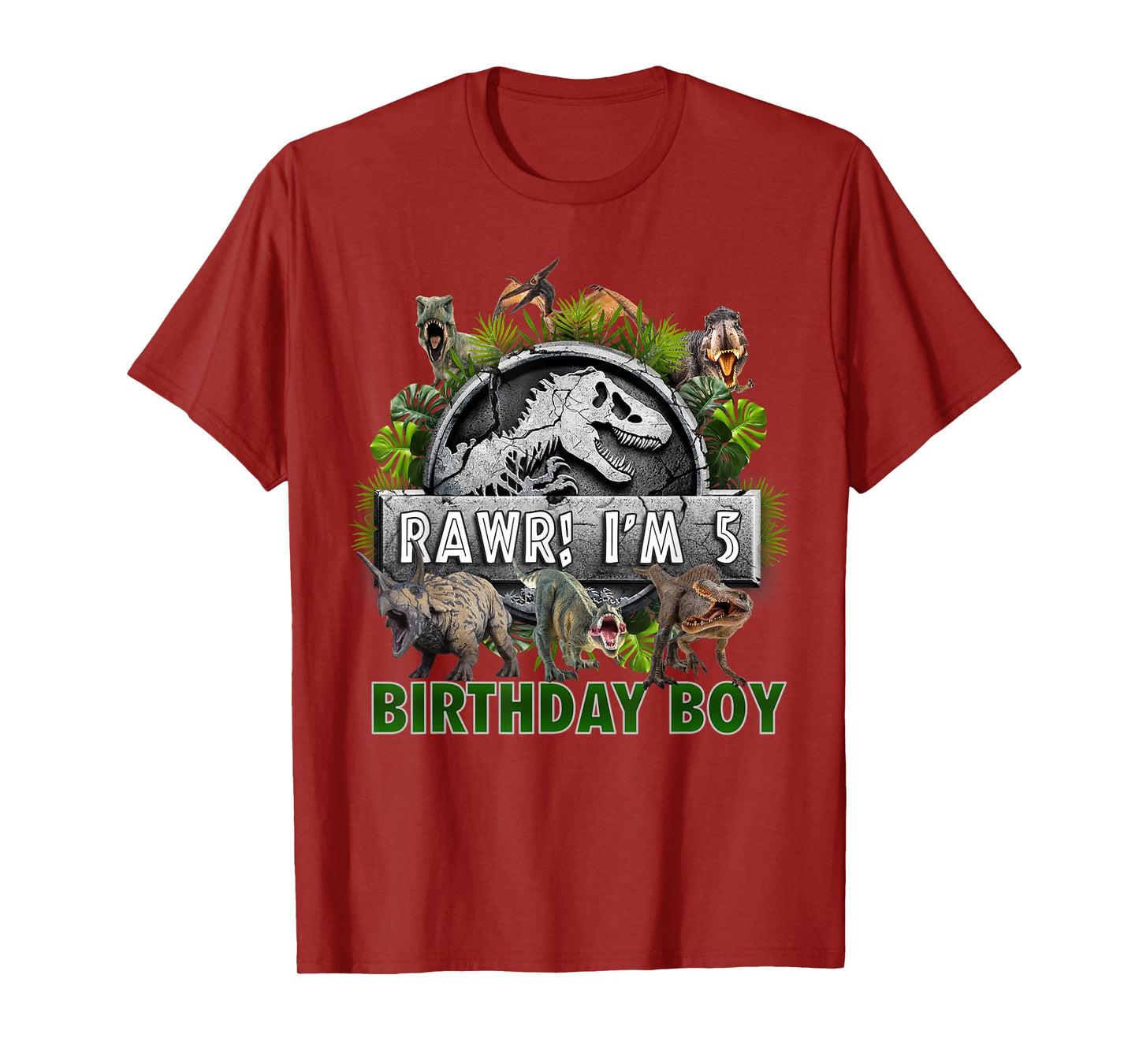 Kids 5 Year Old Shirt 5th Birthday Boy T Rex Dinosaur T-Shirt