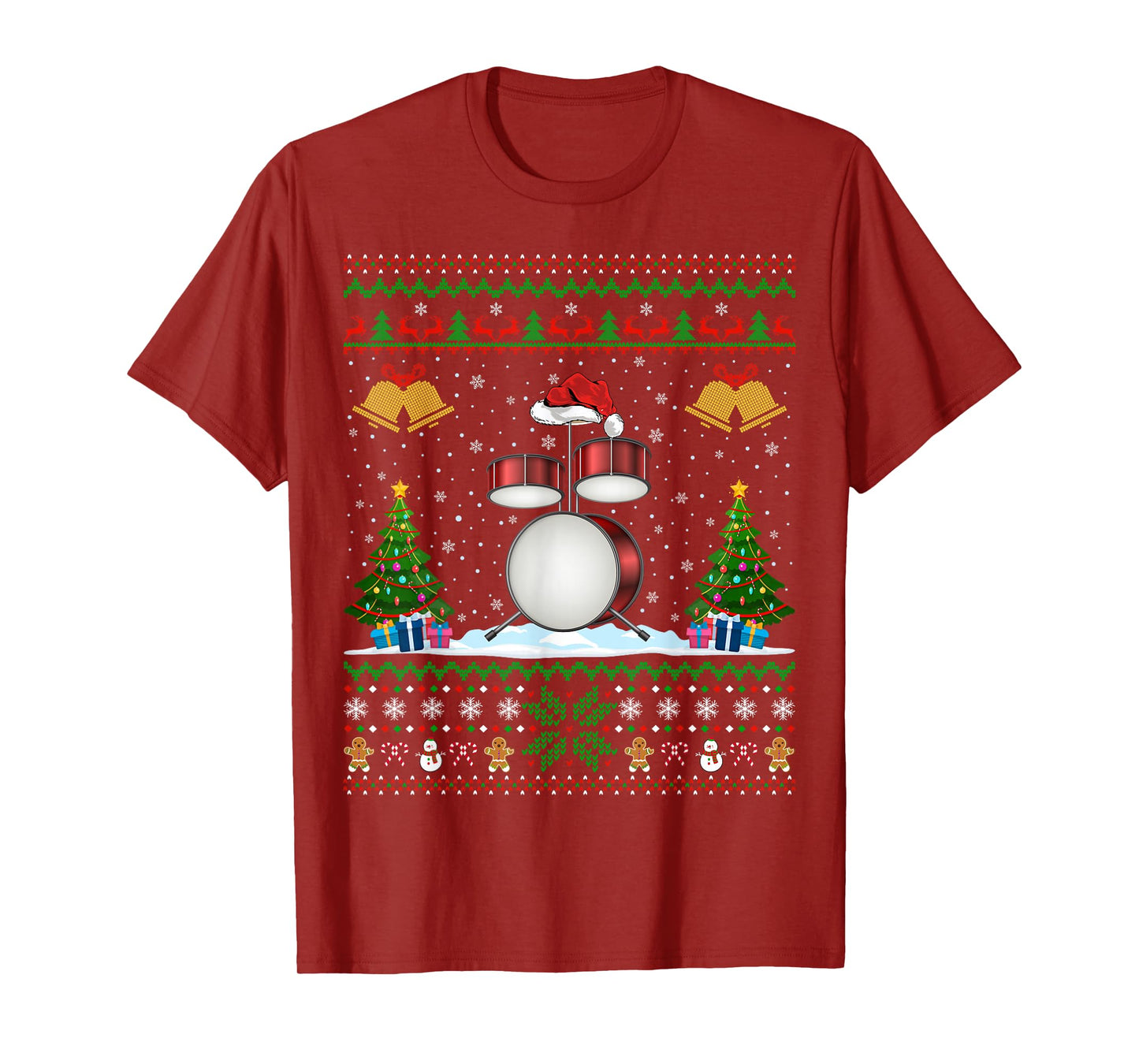 Drummer Xmas Ugly Sweater Musical Drum Christmas Pajamas T-Shirt