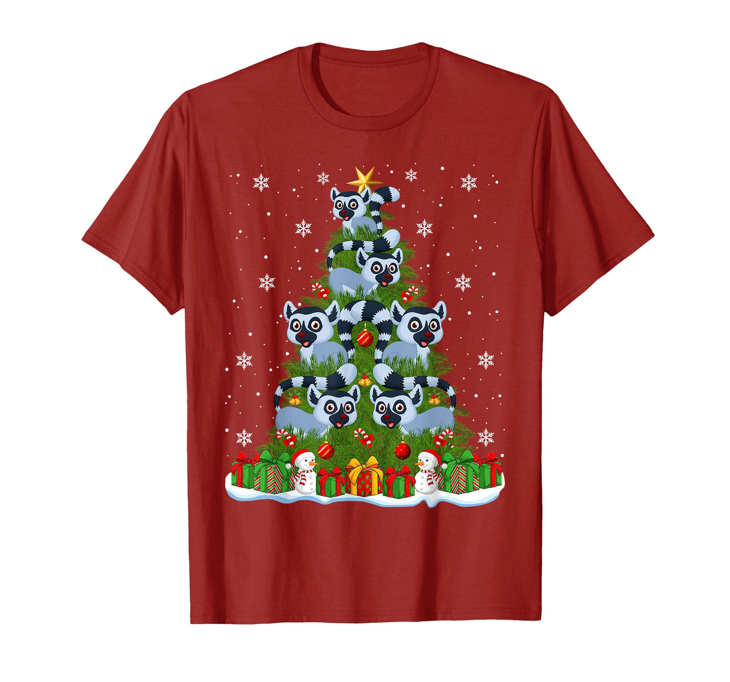 Lemur Christmas Tree Holiday Decor Funny Xmas Lights T-Shirt