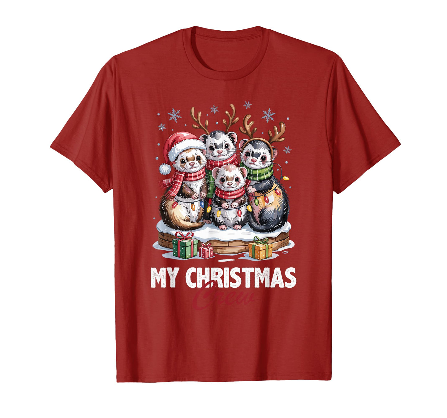 Ferret Christmas Crew Cute Pet Lovers Funny Holiday Pajama T-Shirt