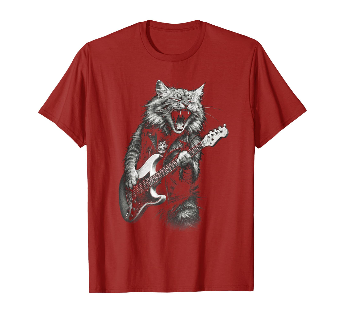 Vintage Rock Cat Playing Guitar Funny Guitar Cat Men Women T-Shirt