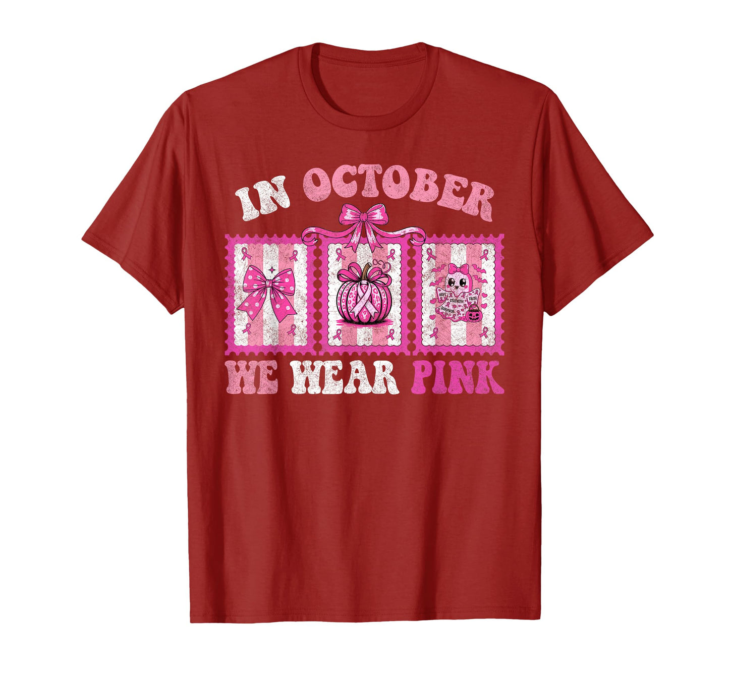 in October We Wear Pink Ghost Halloween Breast Cancer Month T-Shirt
