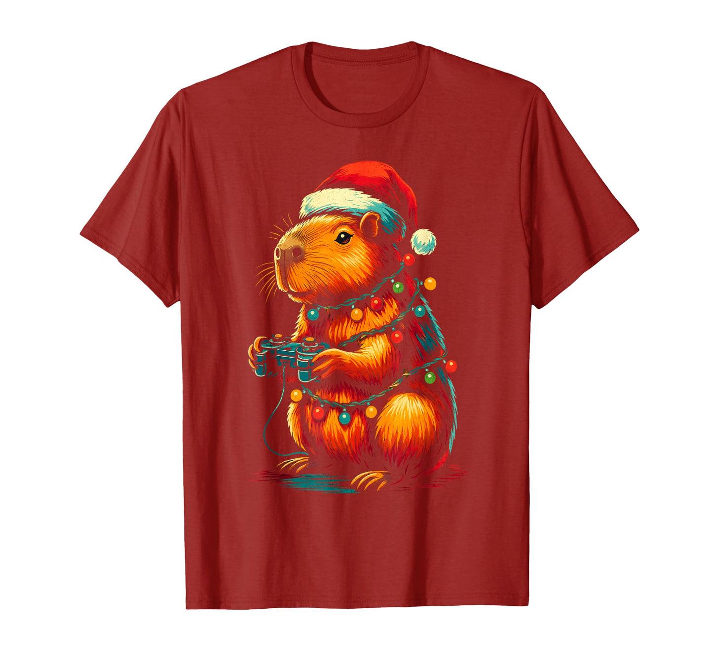 Christmas Capybara Gamer Xmas Light Video Game Lover Men Boy T-Shirt