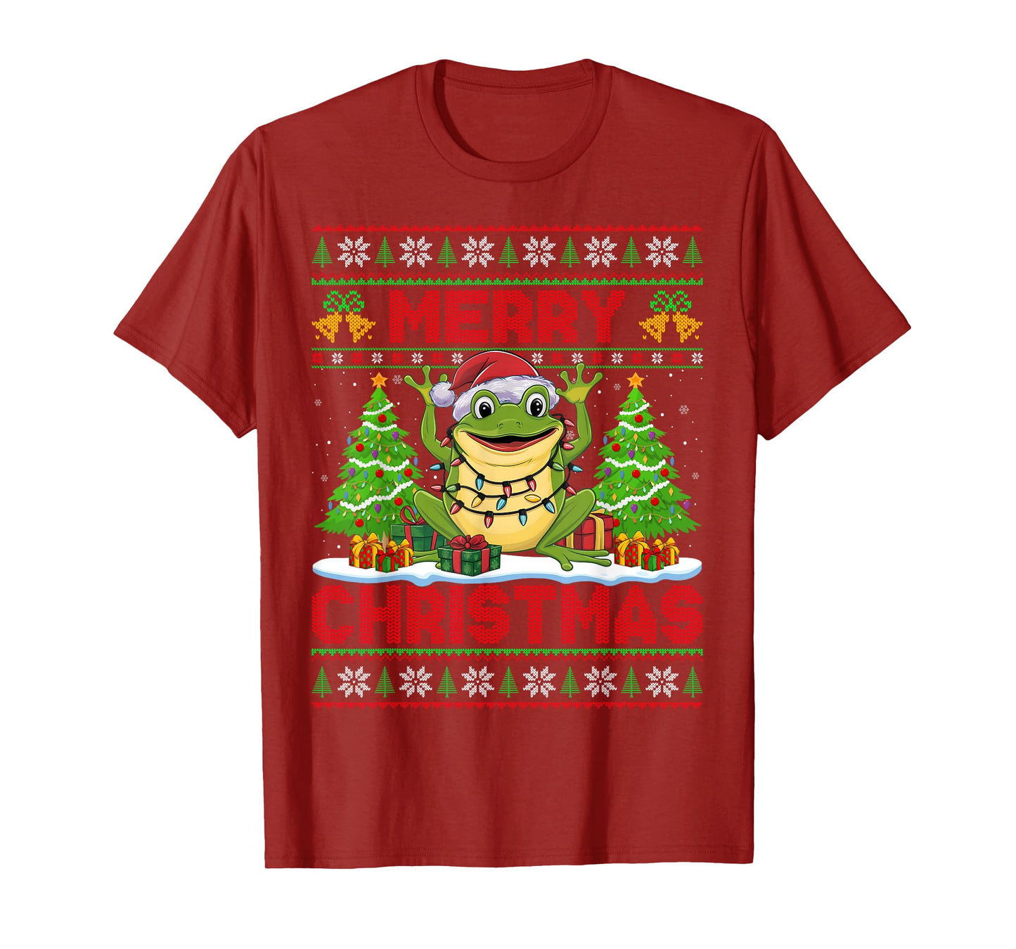 Frog Ugly Christmas Sweaters Funny Santa Hat Lights Xmas T-Shirt