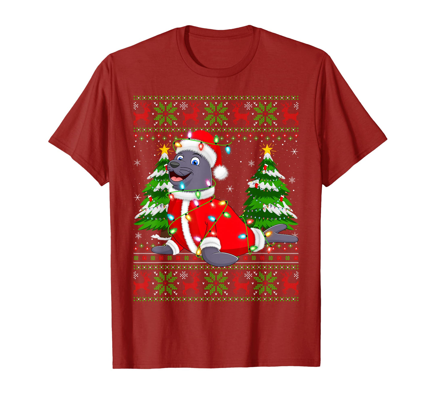 Seals Christmas Lights Santa Costume Ugly Xmas Sweaters T-Shirt