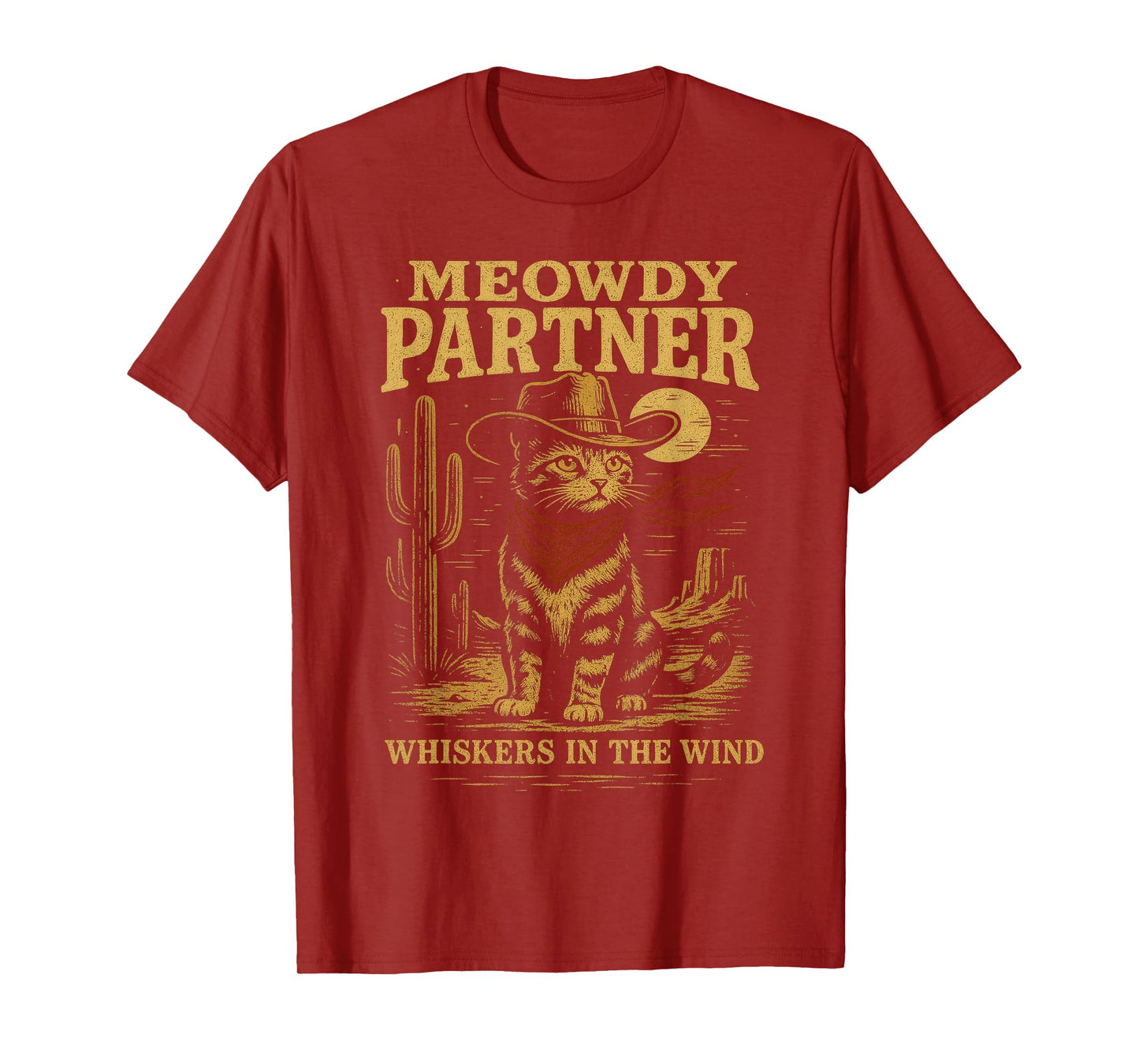 Meowdy Partner Funny Country Side Cat Hat Vintage Cowboy Cat T-Shirt