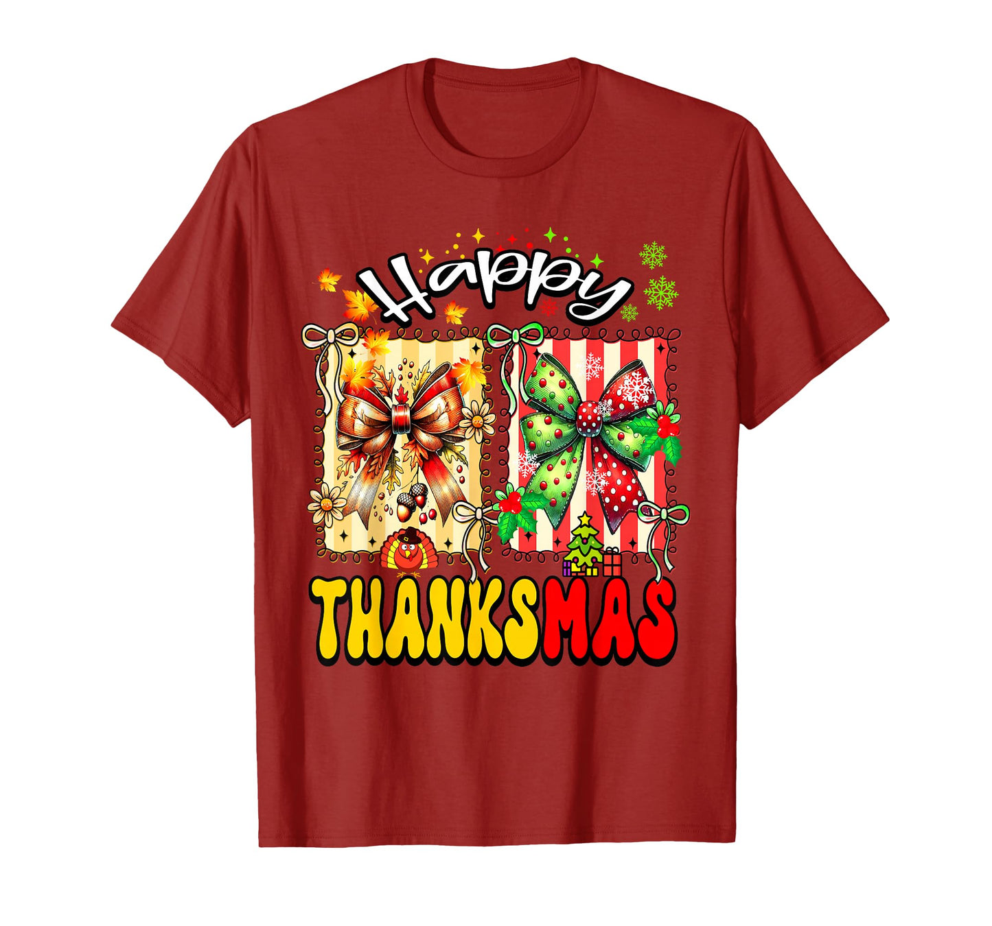 Happy ThanksMas Thanksgiving Christmas Coquette Bow Lover T-Shirt