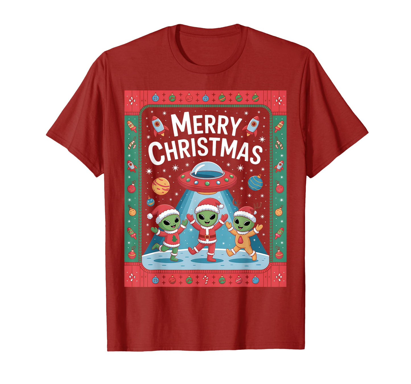 Funny Alien Trio Merry Ugly Christmas Santa Hat Gifts Xmas T-Shirt