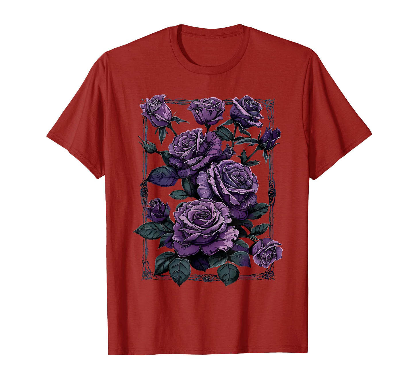 Vintage Purple Roses Flower Gothic Gardening Aesthetic Women T-Shirt