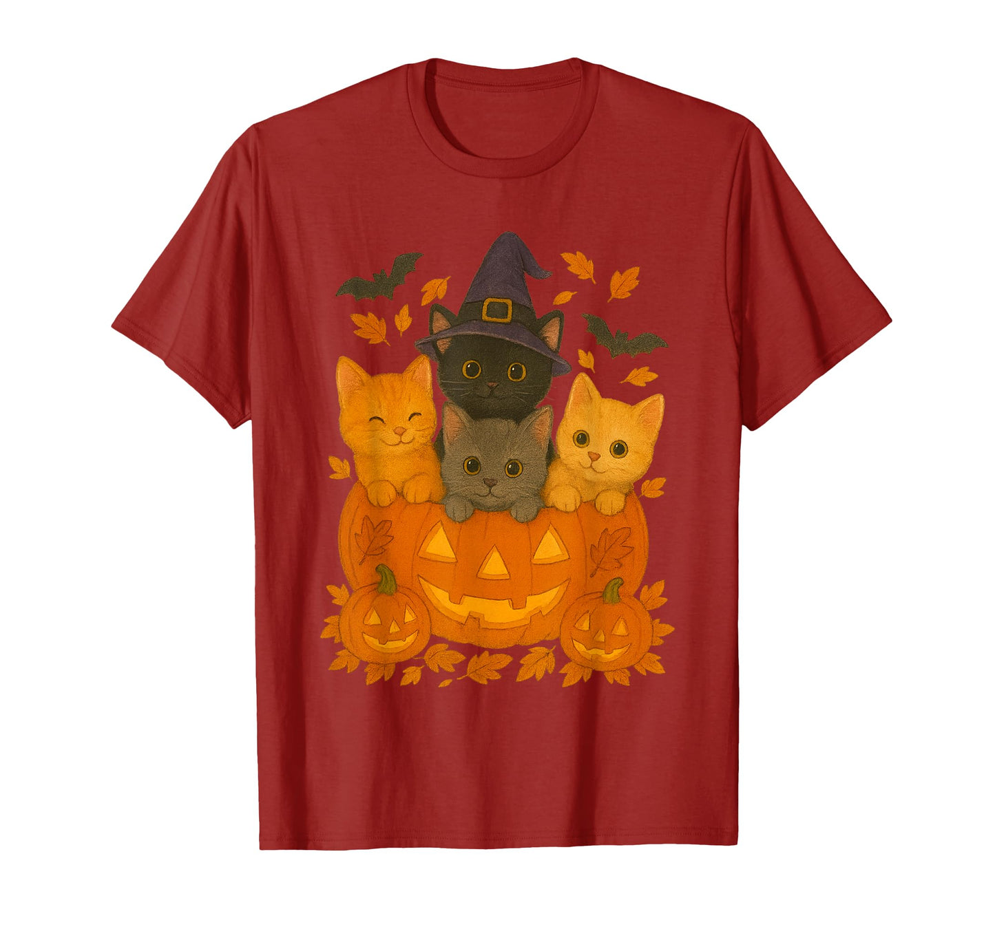 Halloween Cat Pumpkin Autumn Witch Hat Fall Charm Vibe Funny T-Shirt