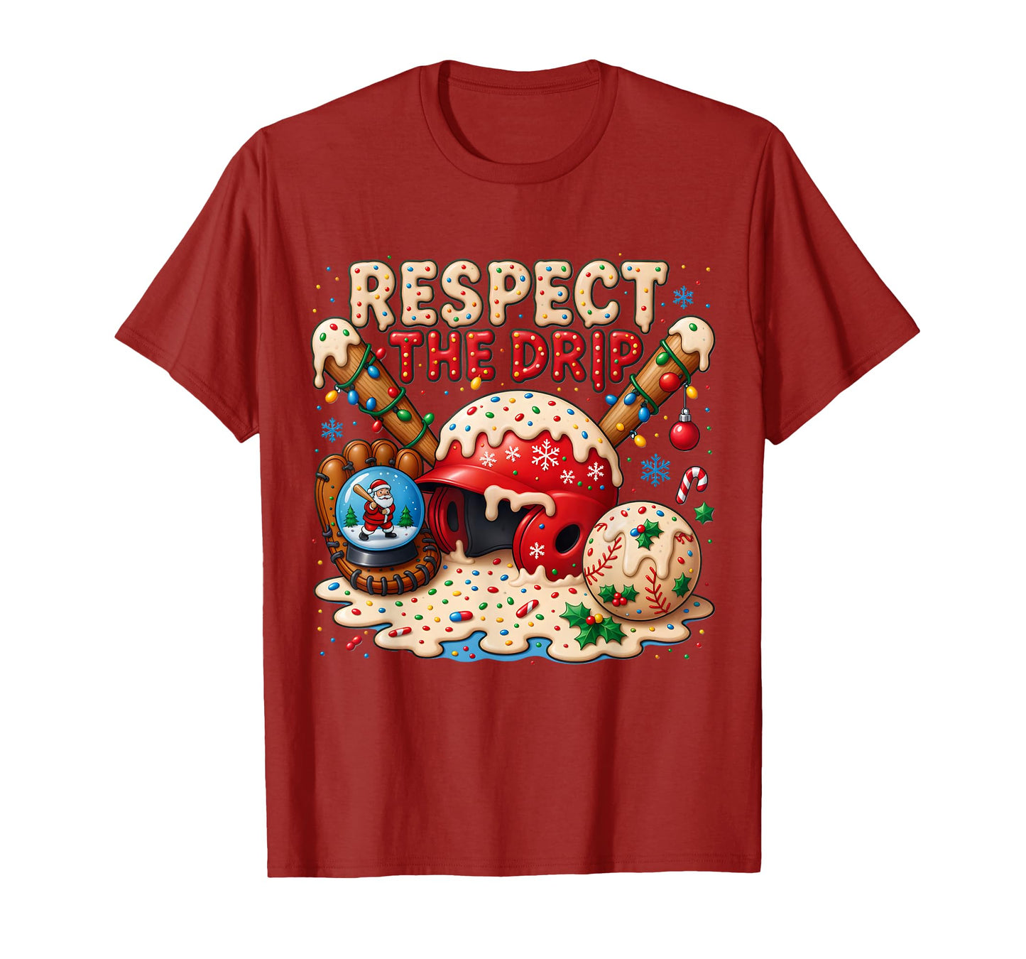 Christmas Baseball Respect The Drip Home Plate Ice Cream T-Shirt
