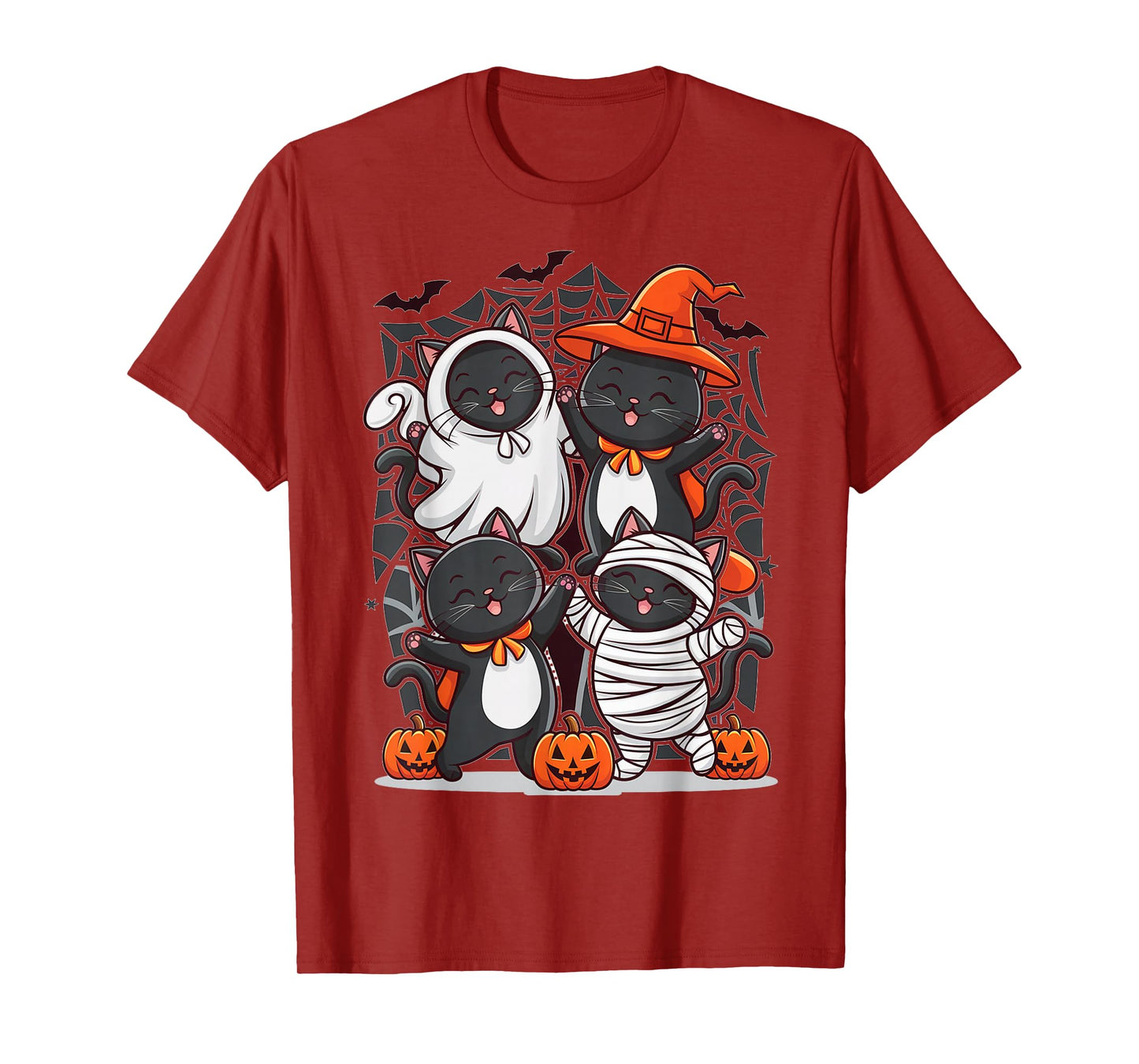 Retro Black Cat Witch Scary Halloween Pumpkin Women Kids T-Shirt