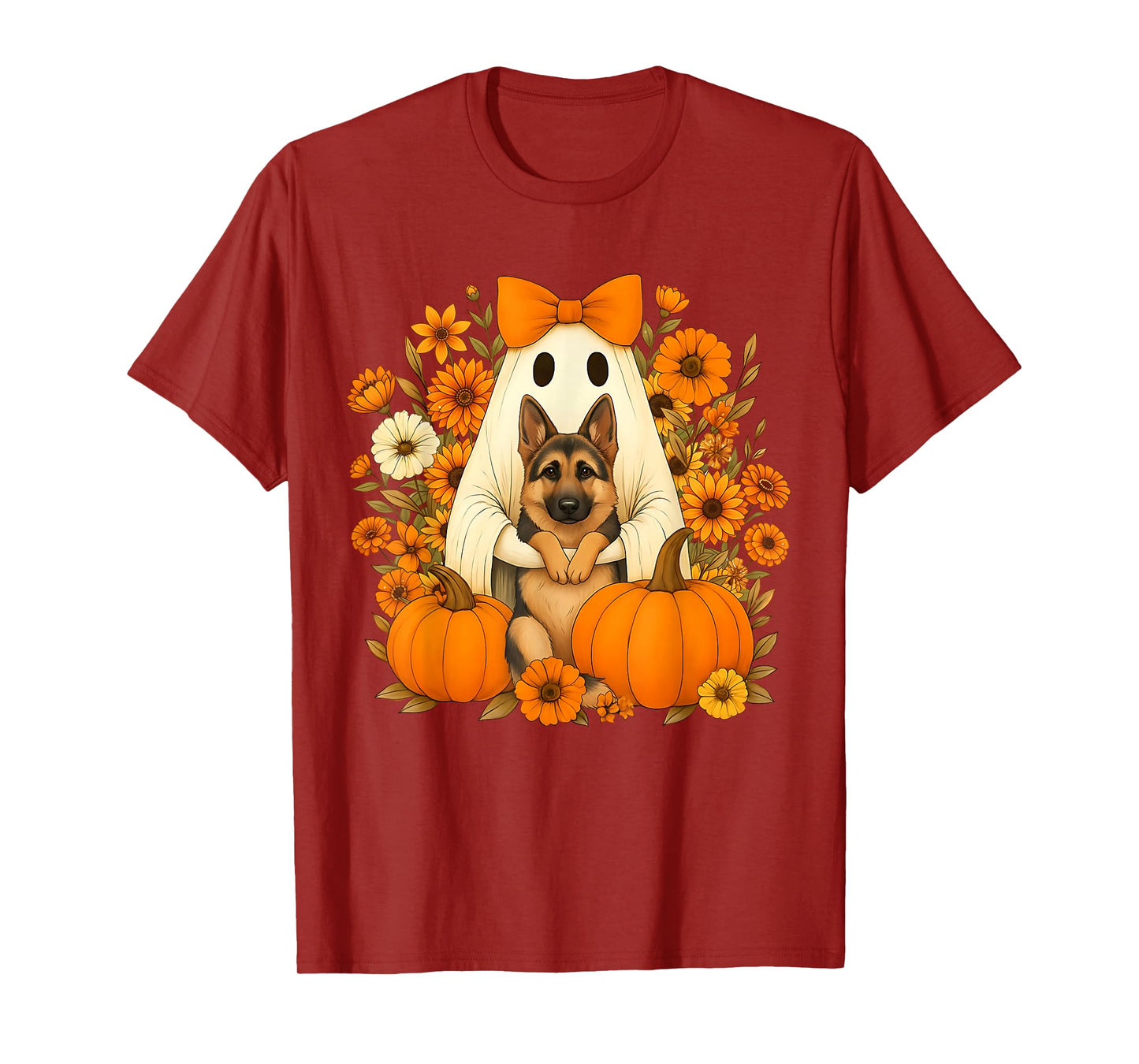 Funny Halloween Ghost Holding German Shepherd Dog Lovers T-Shirt