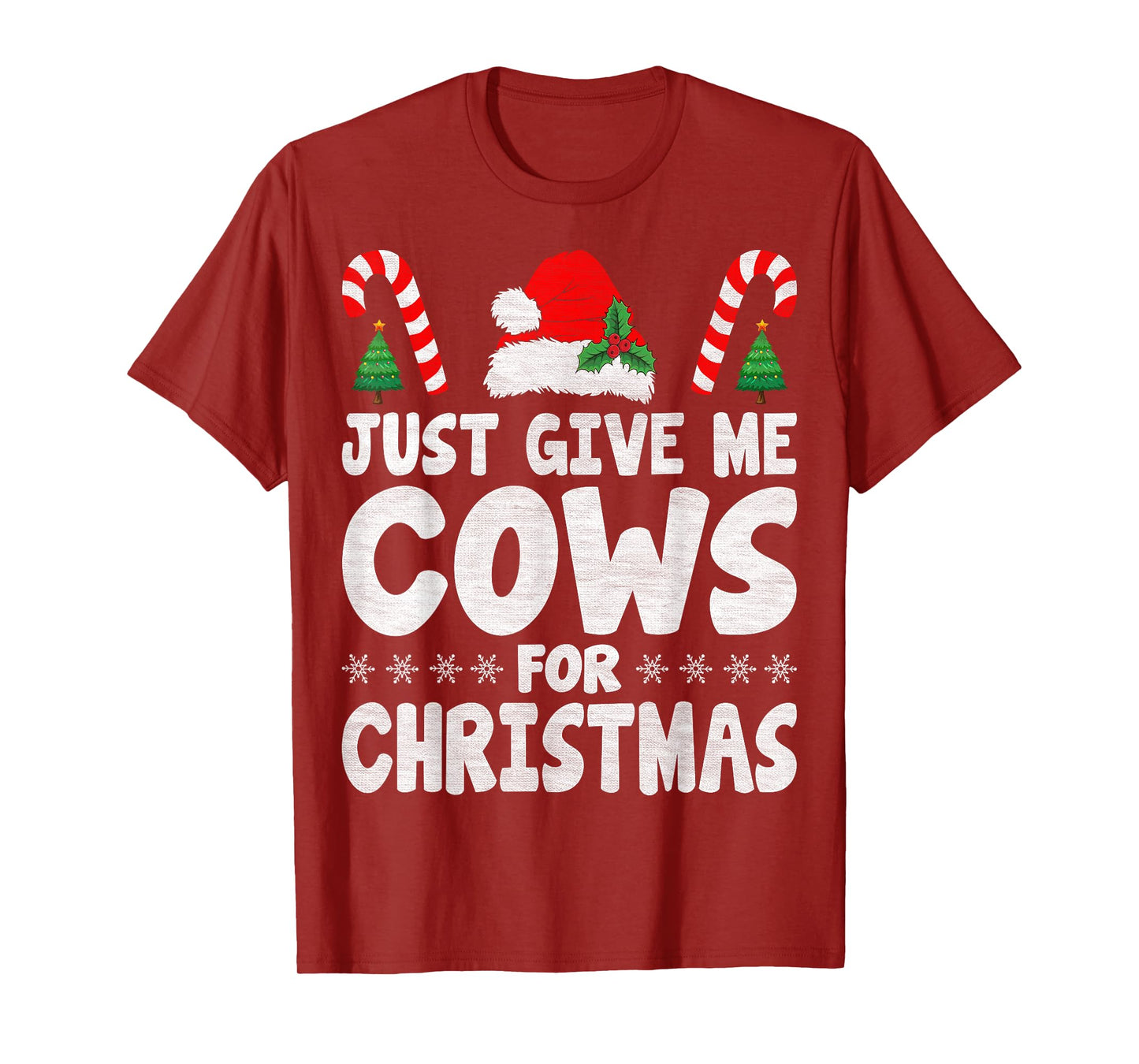 Just Give Me Cows for Christmas Santa Hat Cow Lover Gifts T-Shirt