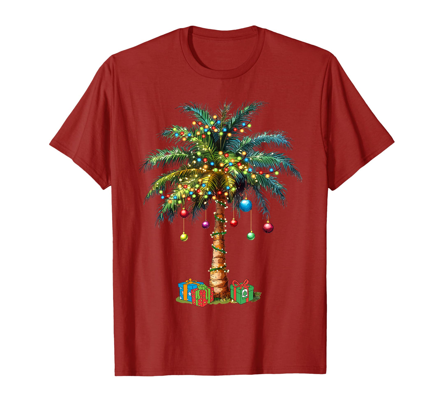Tropical Christmas Hawaiian Santa Xmas Lights Palm Tree T-Shirt
