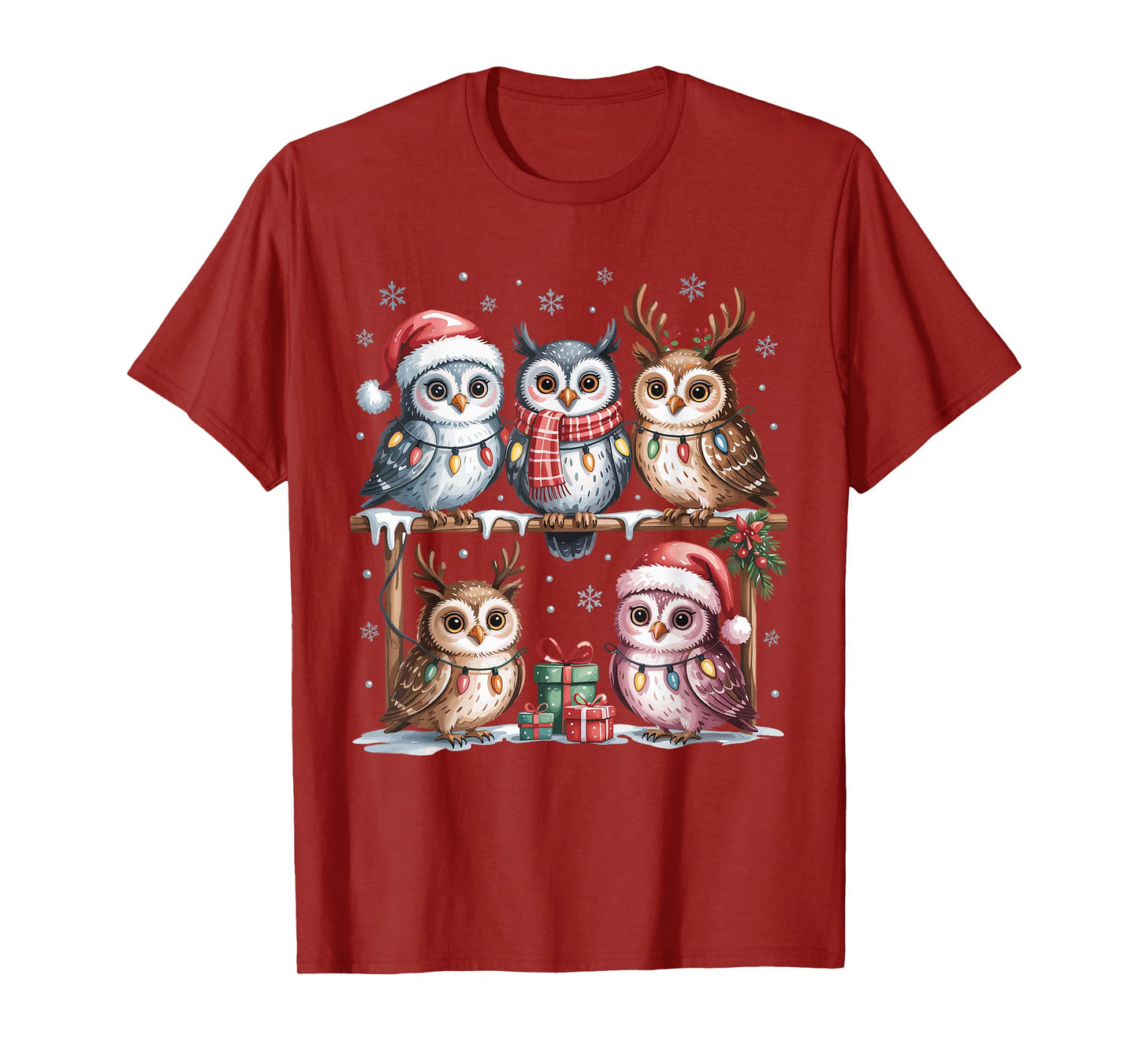 Owl Christmas Cute Bird Lovers Funny Holiday Pajamas T-Shirt