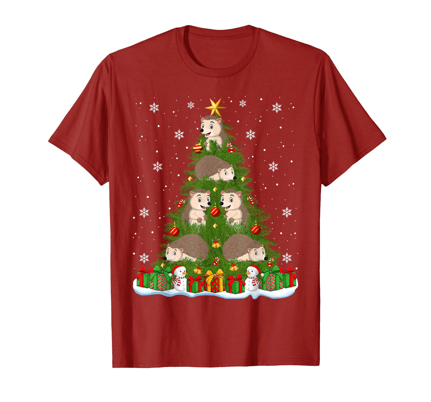 Hedgehog Christmas Tree Holiday Decor Funny Xmas Lights T-Shirt