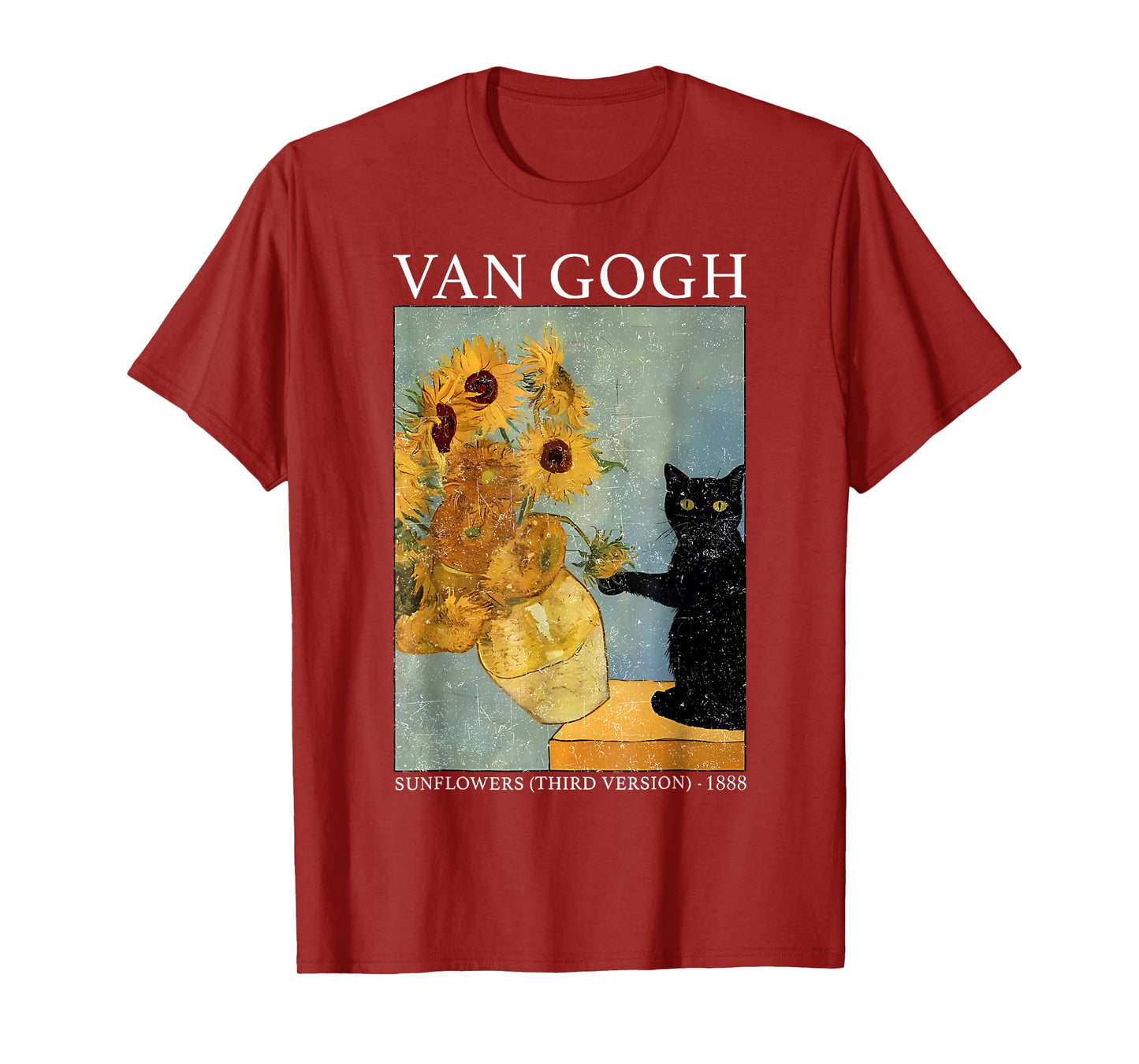 Van Gogh Black Cat with Sunflowers Funny Cat Men Women T-Shirt