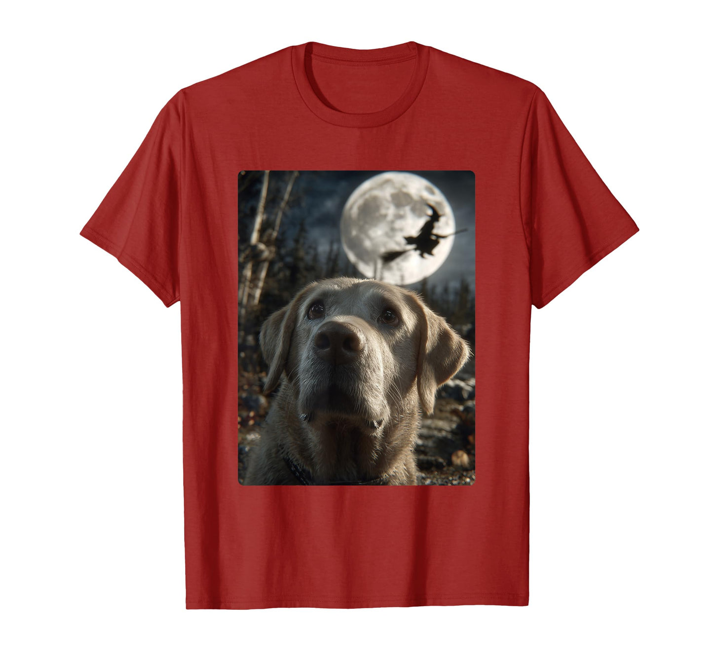 Funny Labrador Selfie Full Moon Flying Witch Halloween Dog T-Shirt