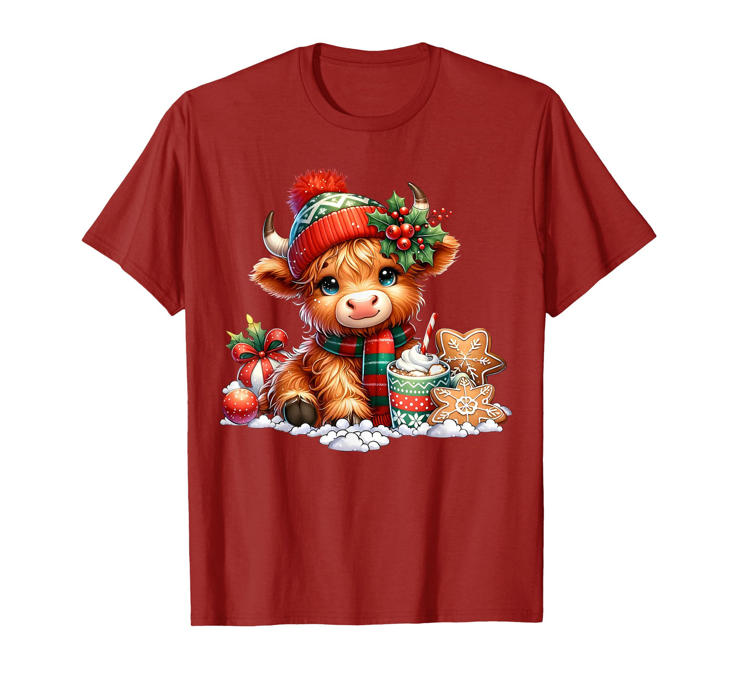 Christmas Highland Cow Cute Heifer Cow Santa Hat Mooey Xmas T-Shirt