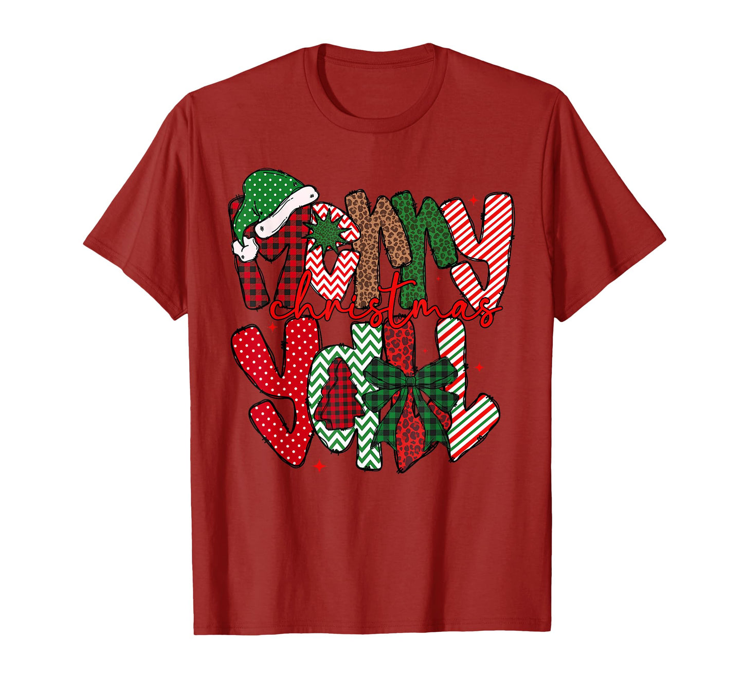 Merry Christmas Yall Coquette Bow Plaid Leopard Girl Women T-Shirt