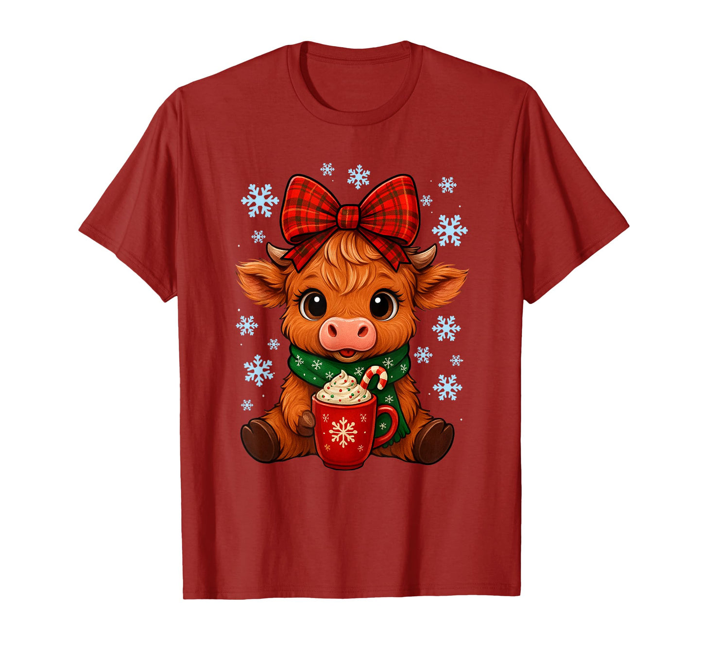 Coquette Bow Highland Cow Christmas Holiday Snowflake Squad T-Shirt