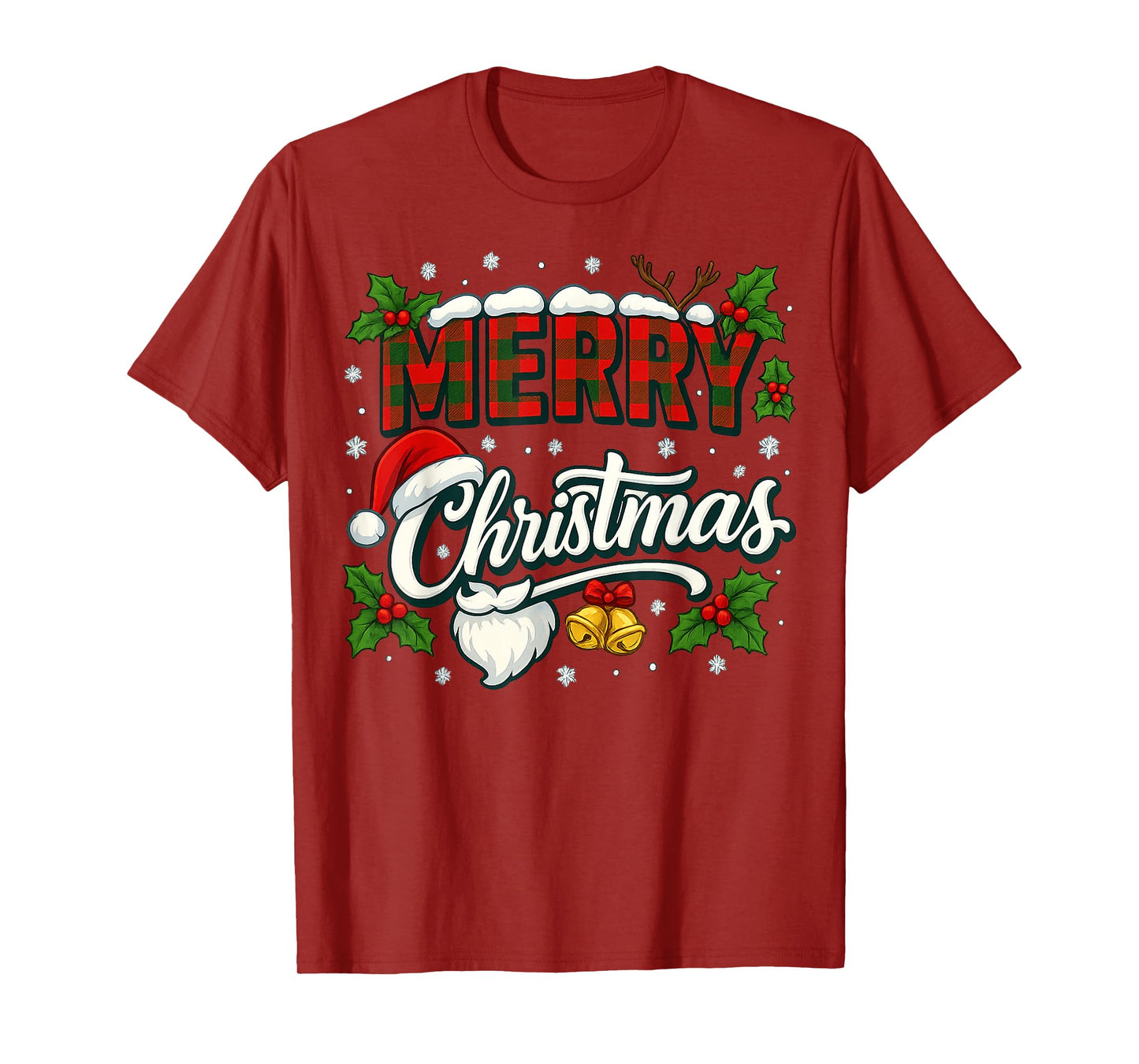 Merry Christmas Buffalo Plaid Red Santa Hat Xmas Pajamas T-Shirt