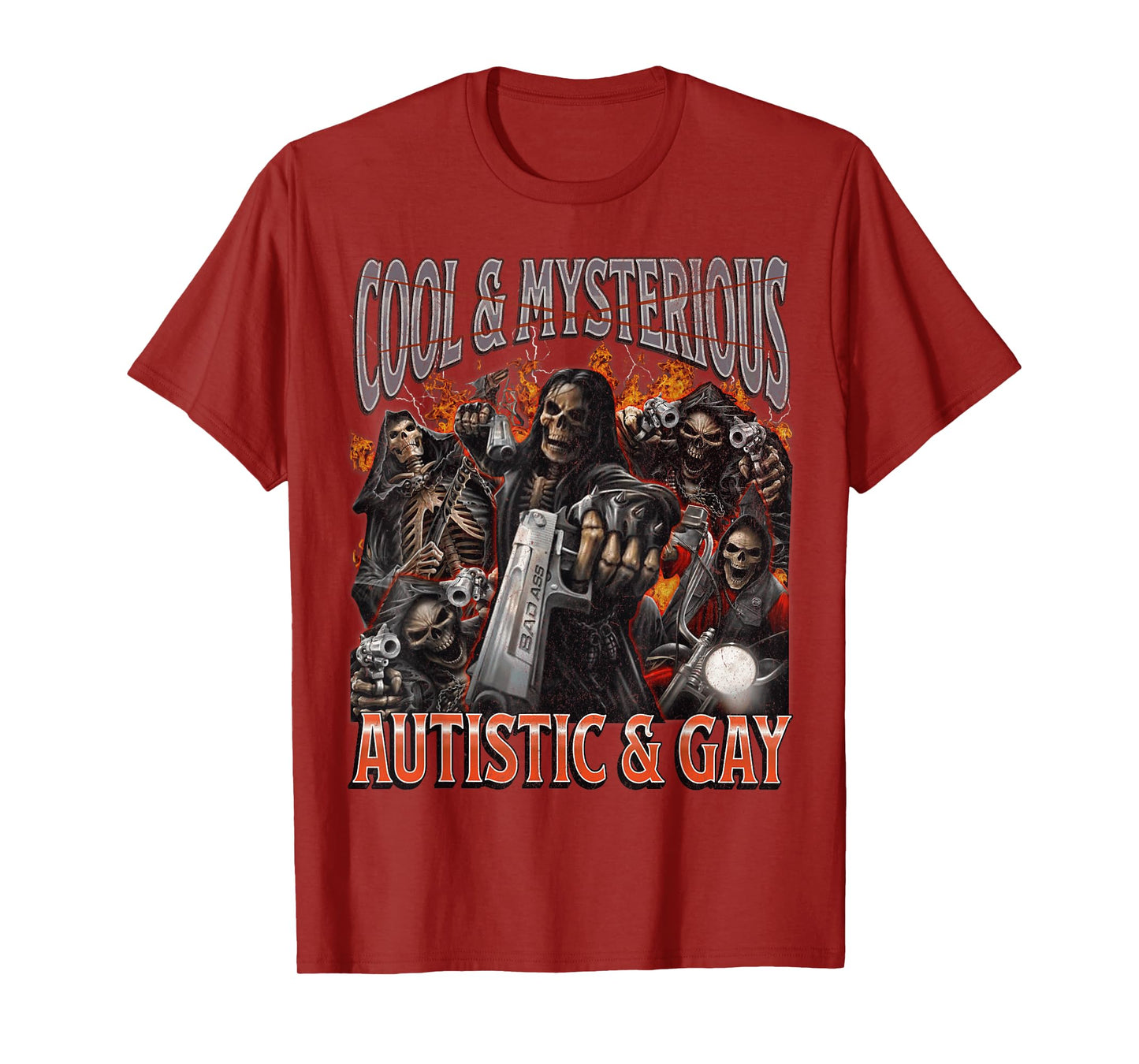 Autistic and Gay Funny Hard Skeleton Meme Graphic Bootleg T-Shirt
