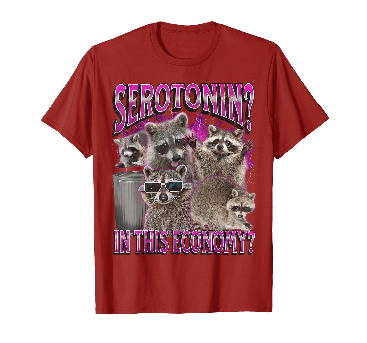 Serotonin In This Economy Funny Raccoon Meme Bootleg Graphic T-Shirt