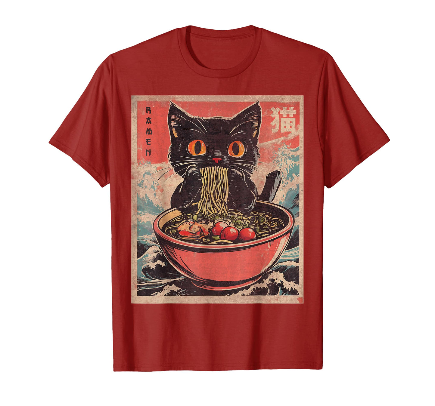 Anime Shirt For Men Women Kids Cat Ramen Noodles Unisex Anime Cat Ramen Japanese Funny Graphic Tees Kawaii Cat Anime Gifts T-Shirt Black XS