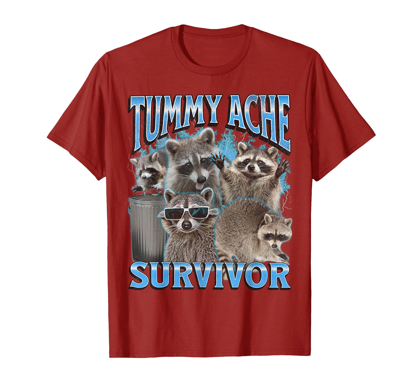 Tummy Ache Funny Raccoon Meme Bootleg Graphic 90s T-Shirt