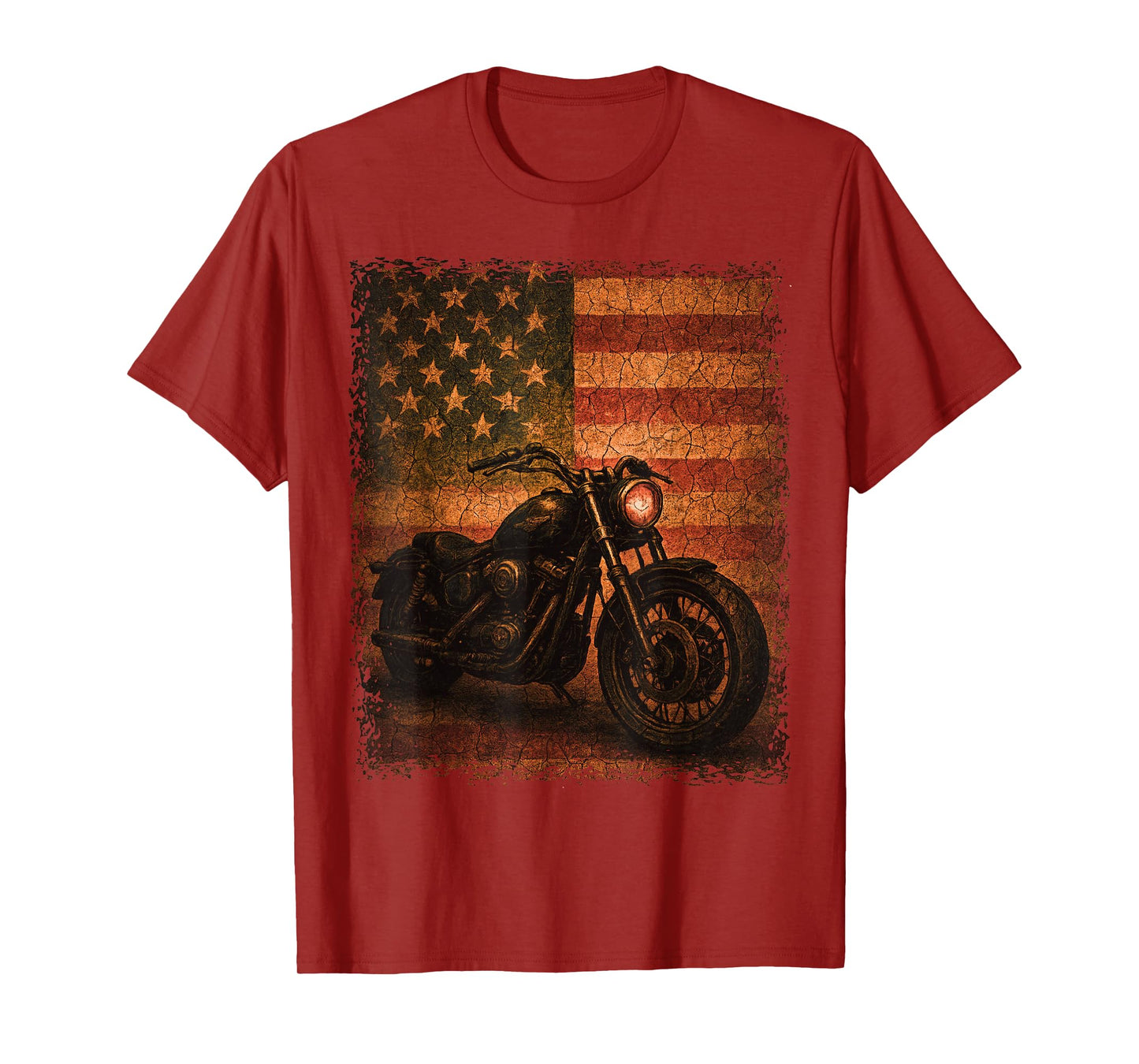 Patriotic Vintage Biker Motorcycle American Flag Distressed T-Shirt