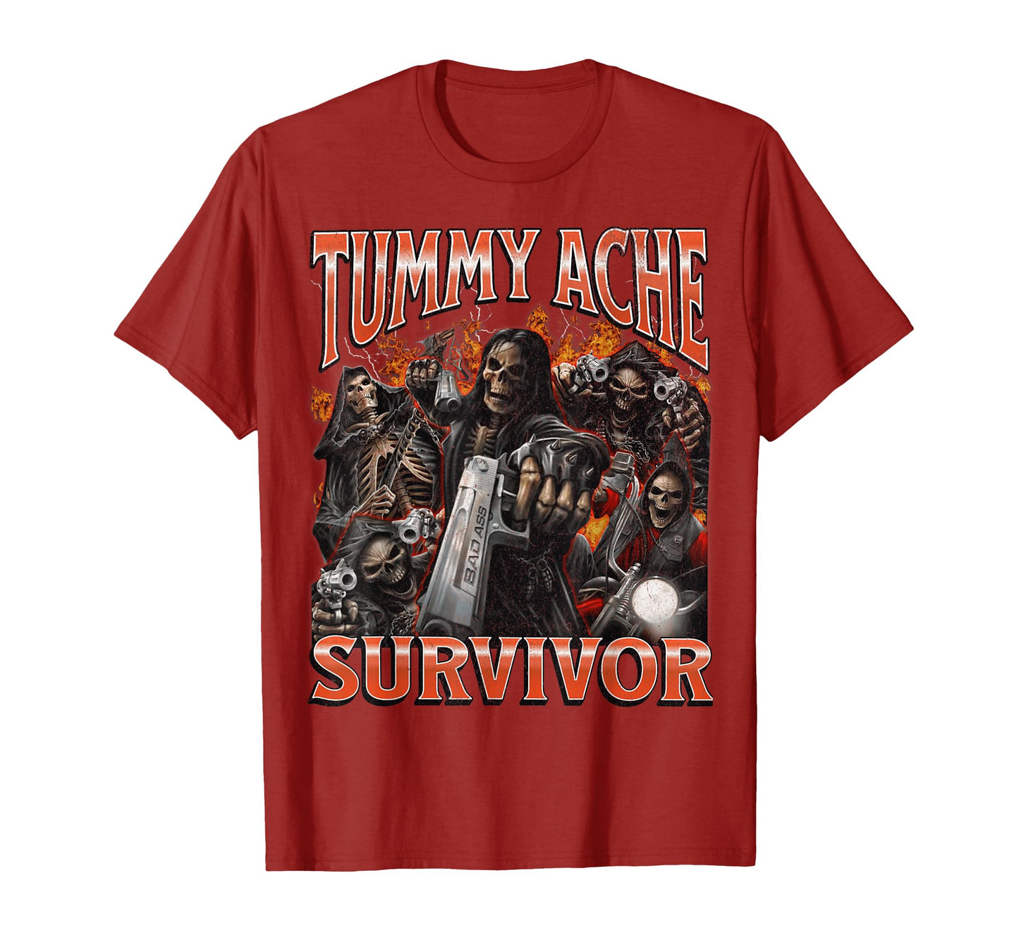 Tummy Ache Survivor Funny Hard Skeleton Meme Bootleg Graphic T-Shirt