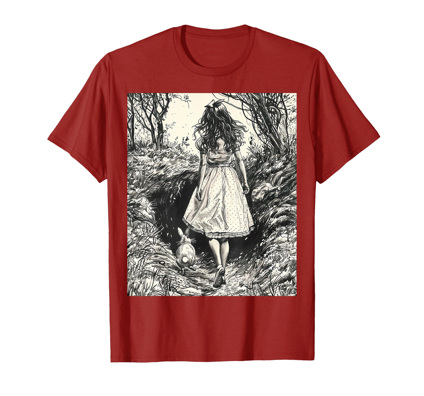 Alice in Wonderland Down the Rabbit Hole Vintage Fantasy T-Shirt