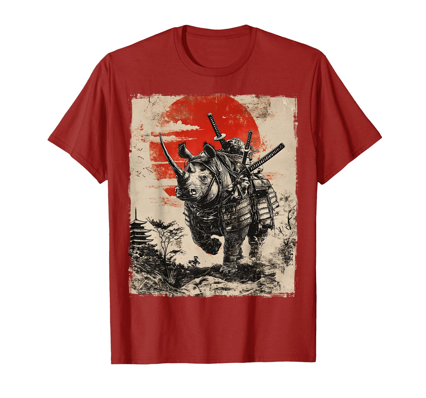 Samurai Rhinoceros Japanese Funny Vintage Ukiyo-e Art T-Shirt