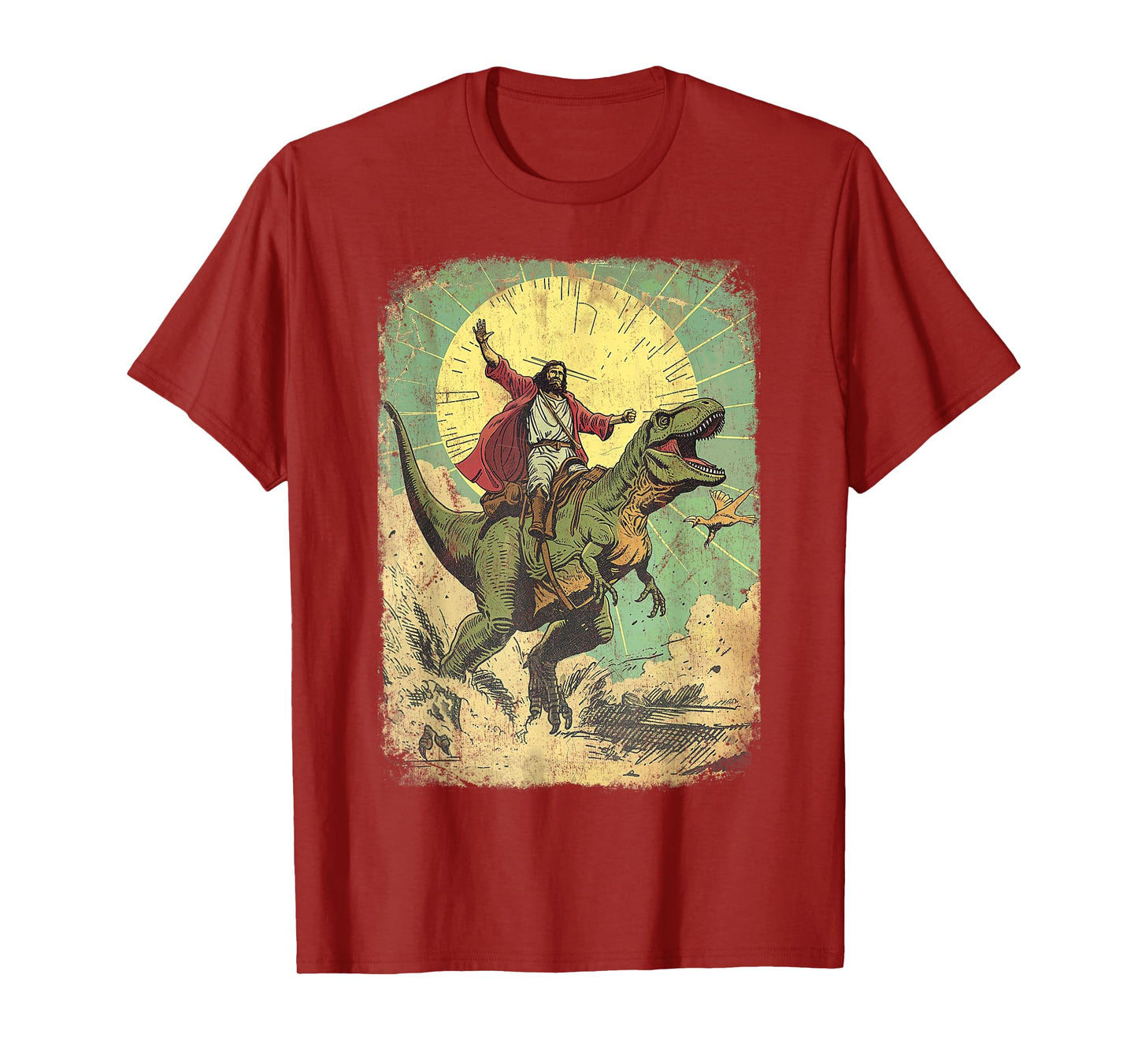 Jesus riding dinosaur Funny Christian retro dino raptor T-Shirt