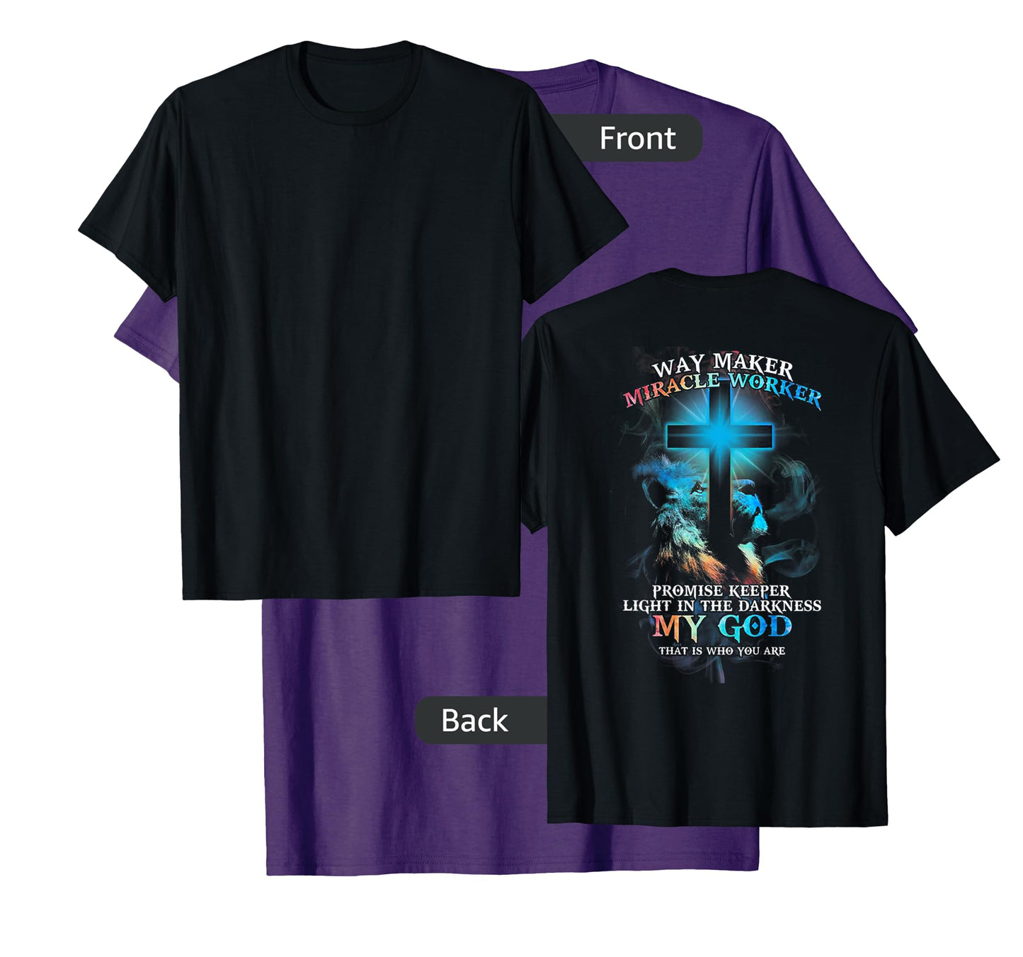 Lion Cross Light Colorful Waymaker Miracle Worker (on back) T-Shirt