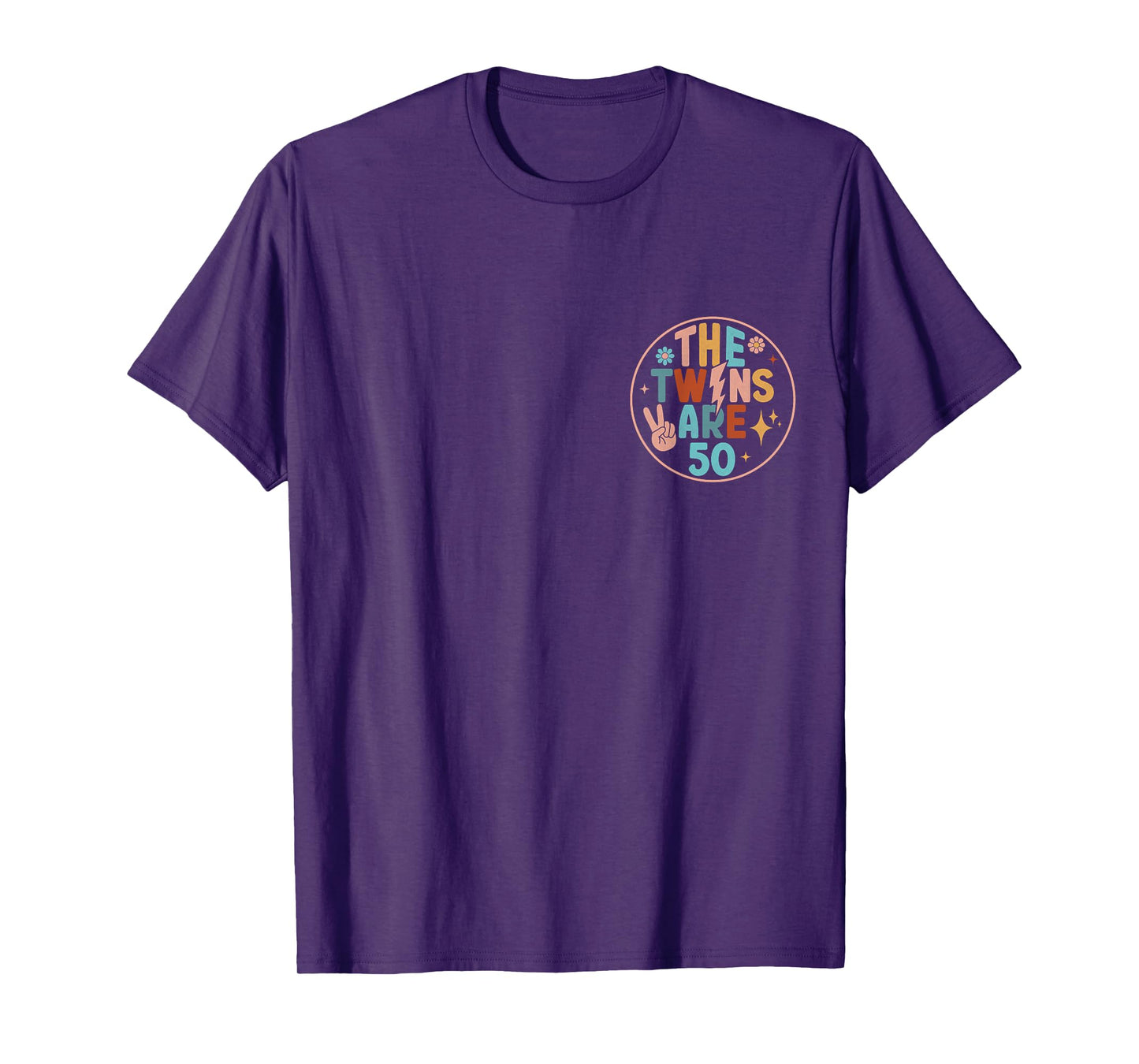 (2 SIDED) Twins 50th Birthday Party Groovy 50 Year Old Twin T-Shirt