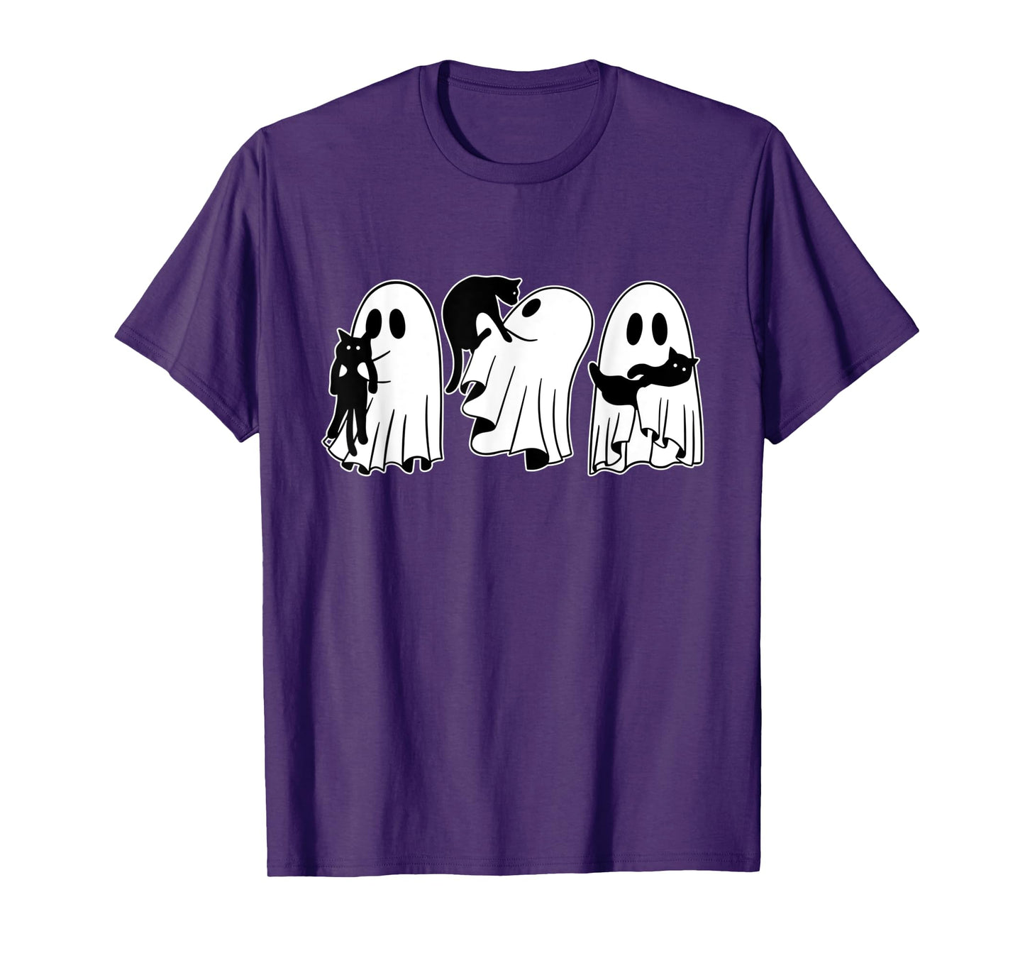 Ghost Holding Black Cat Funny Halloween Cat Lovers Women Tee T-Shirt