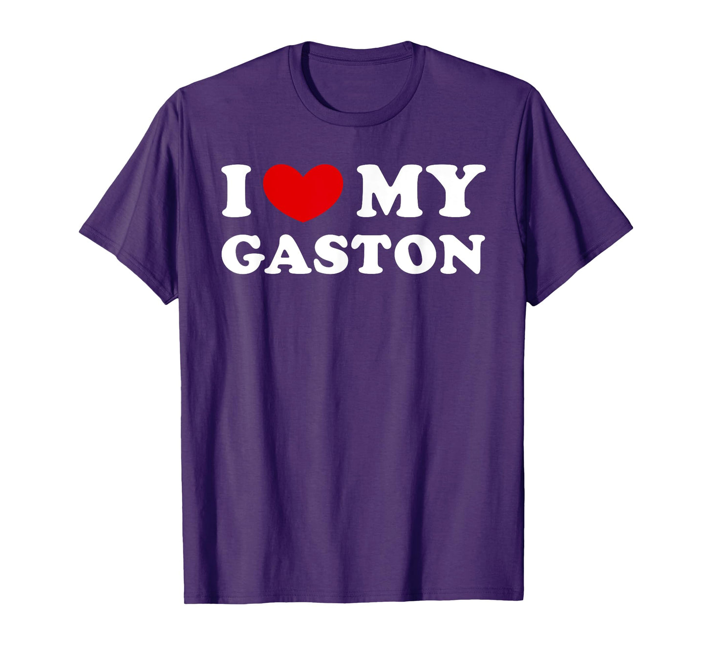 Personalized For Gaston & Friends I Love My Gaston, I Heart My Gaston Unisex-Adults Black Cotton Blend Short Sleeve T-Shirt