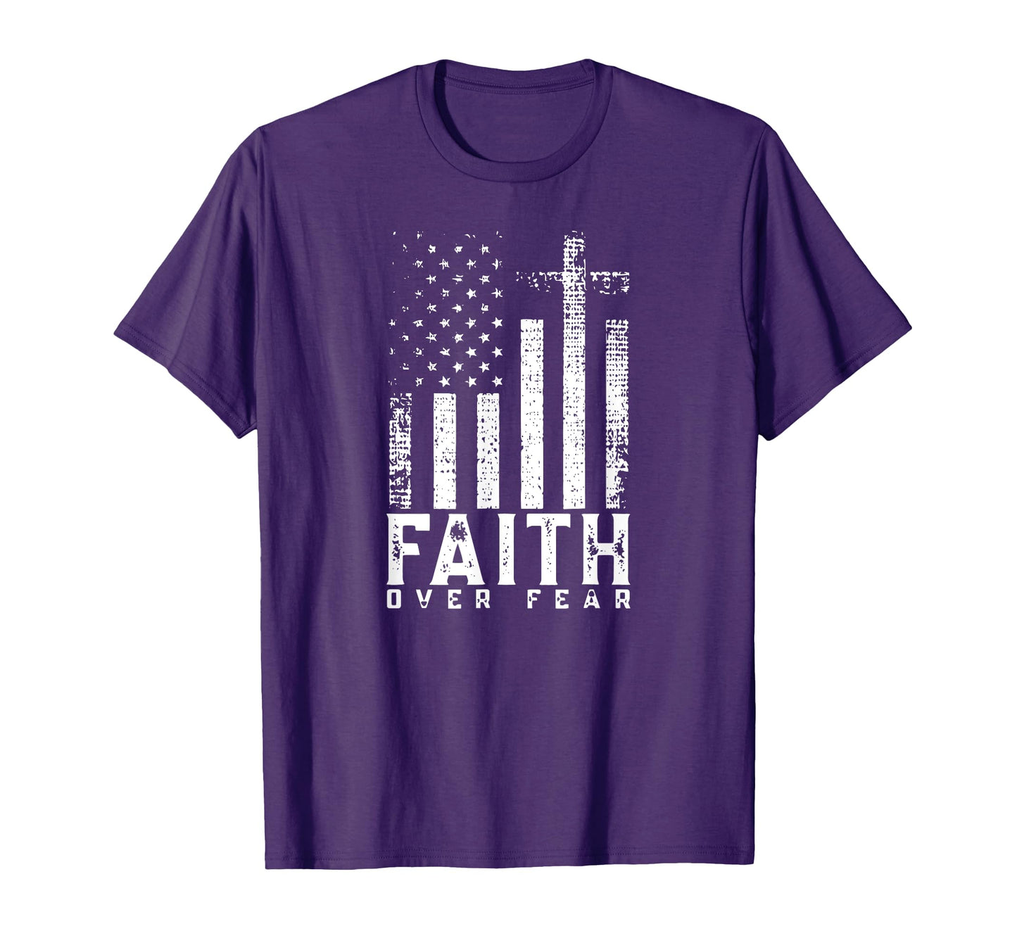 Faith Over Fears Cool Christian Cross American USA Flag Gym T-Shirt for Women Men
