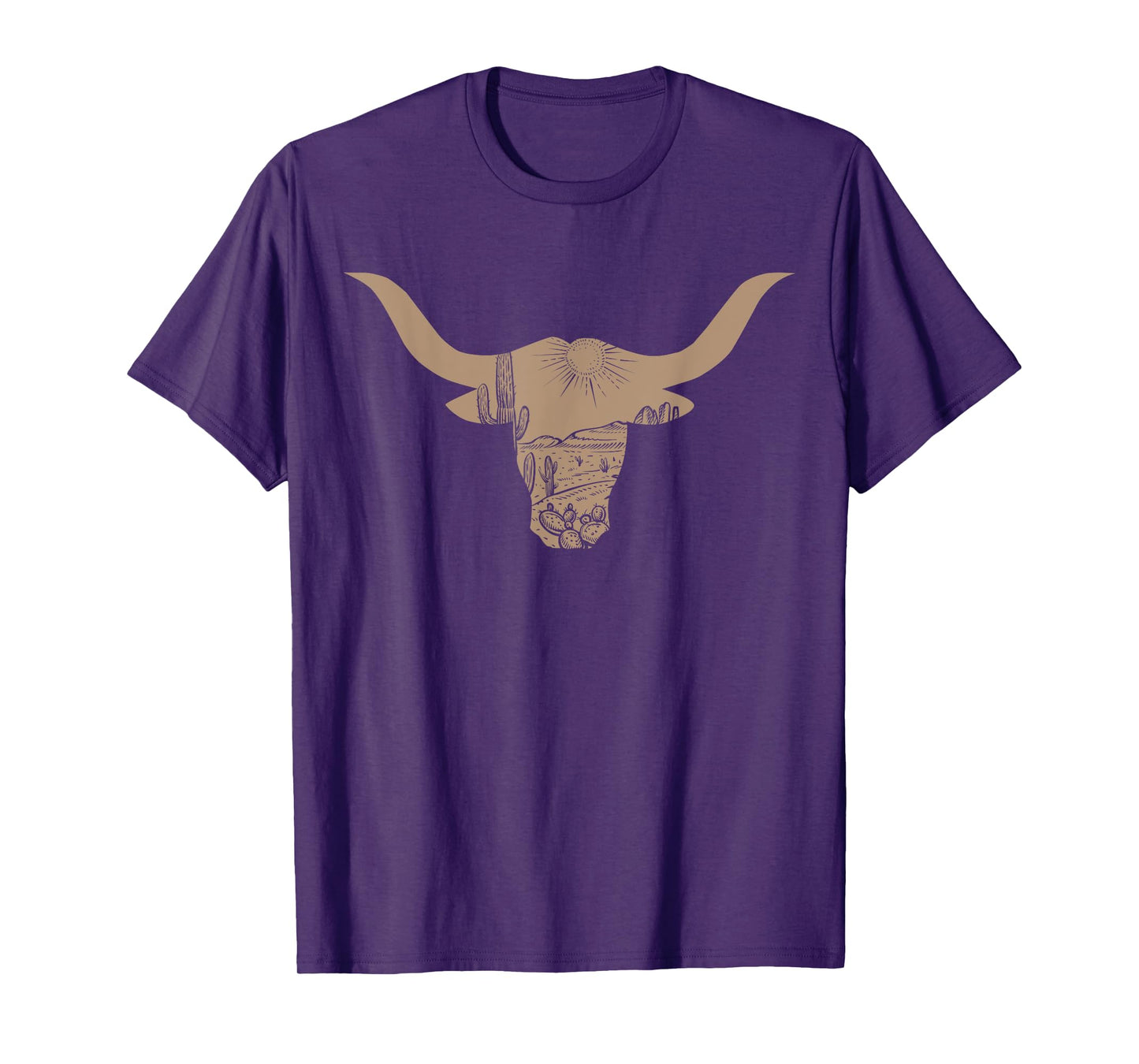 Vintage Western Rodeo Longhorn Cow Skull Desert Background T-Shirt