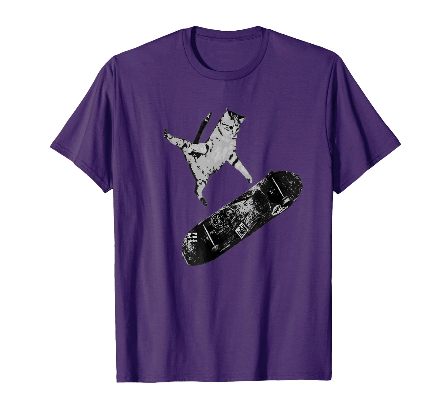 Cat on Skateboard Graphic Tee – Funny Kitten on Skateboard T-Shirt for Men Women