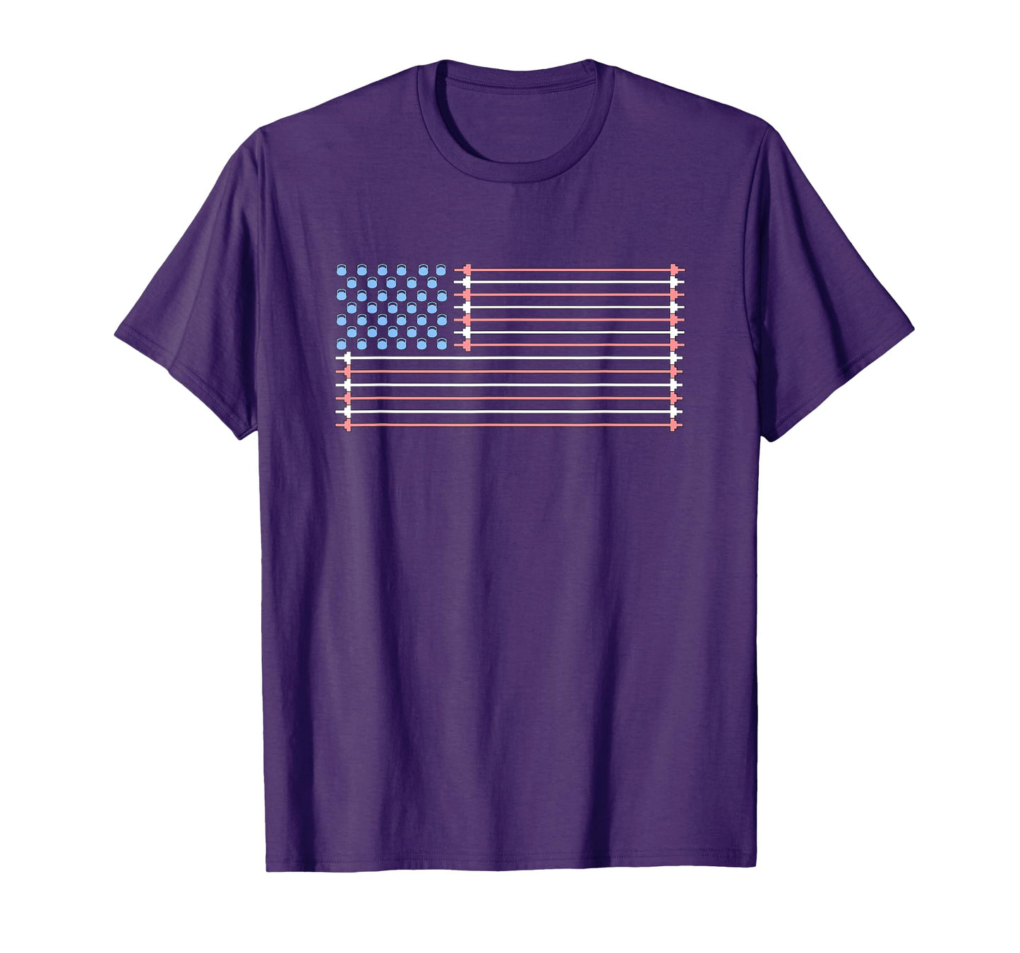 Red, White, and Blue barbell and kettlebell American Flag Women Men T-Shirt