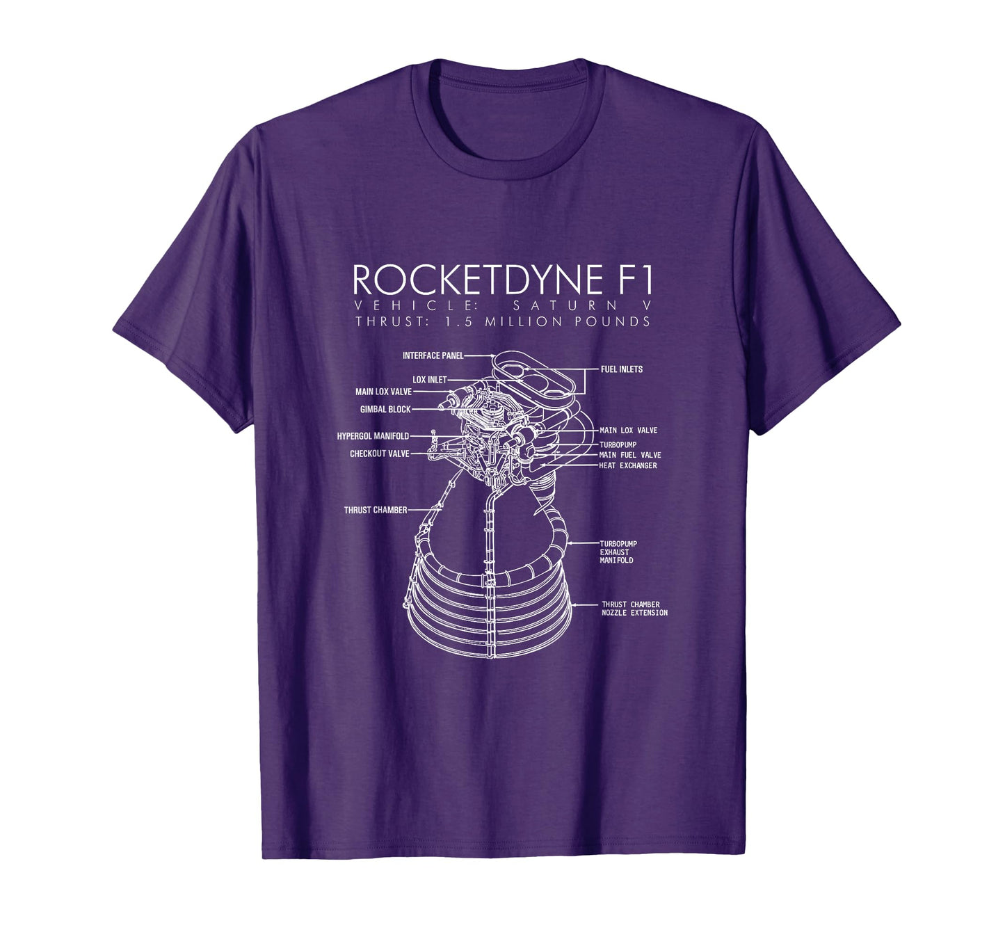 Rocketdyne F1 Saturn V Rocket Engine Diagram Drawing Strong T-Shirt