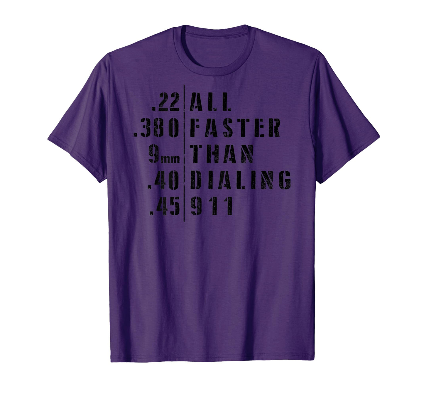 .22 .380 9mm .40 .45 All Faster Than Dialing 911 Sarcastic T-Shirt