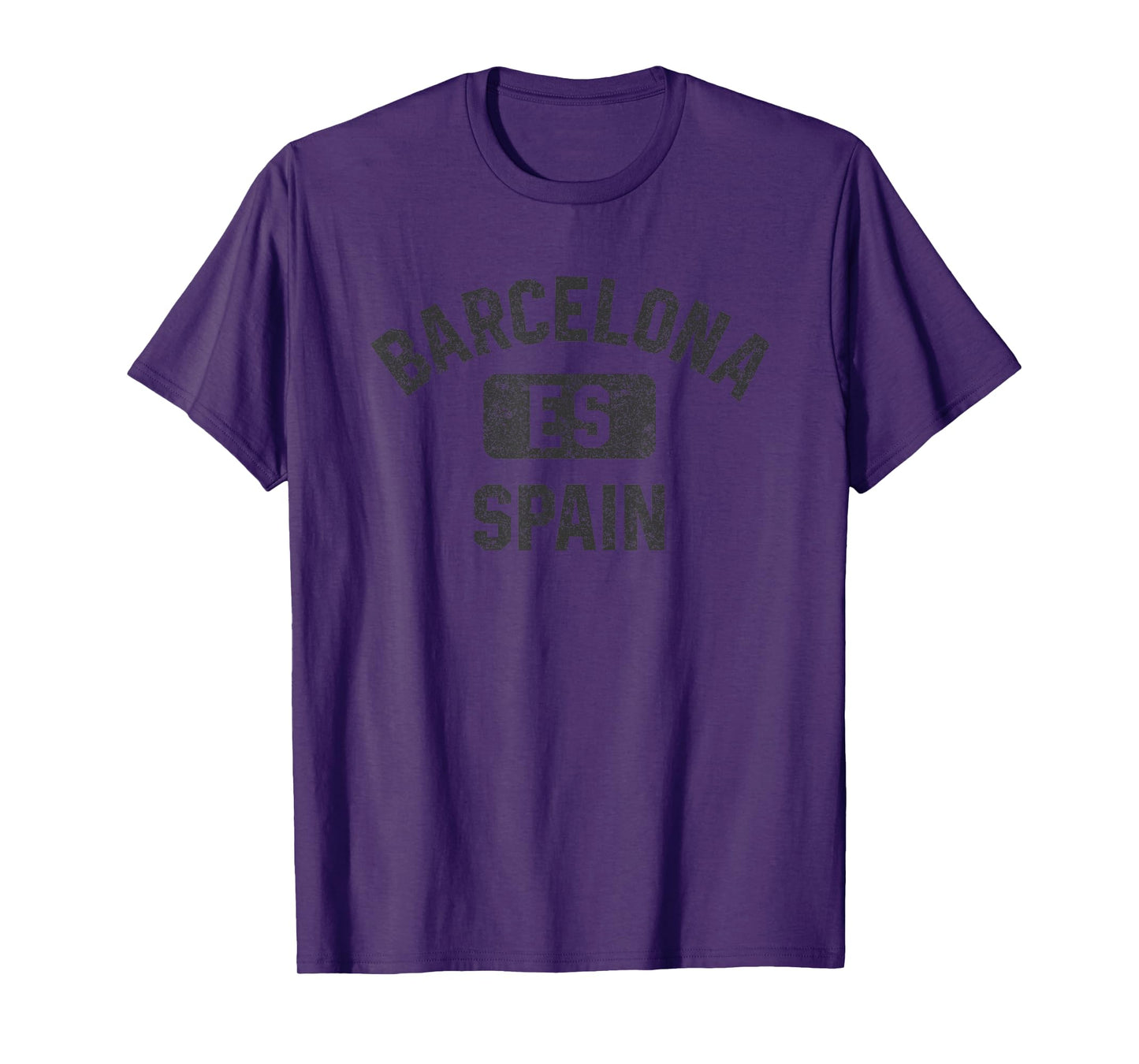 Barcelona Spain Gym Style Distressed Black Print T-Shirt