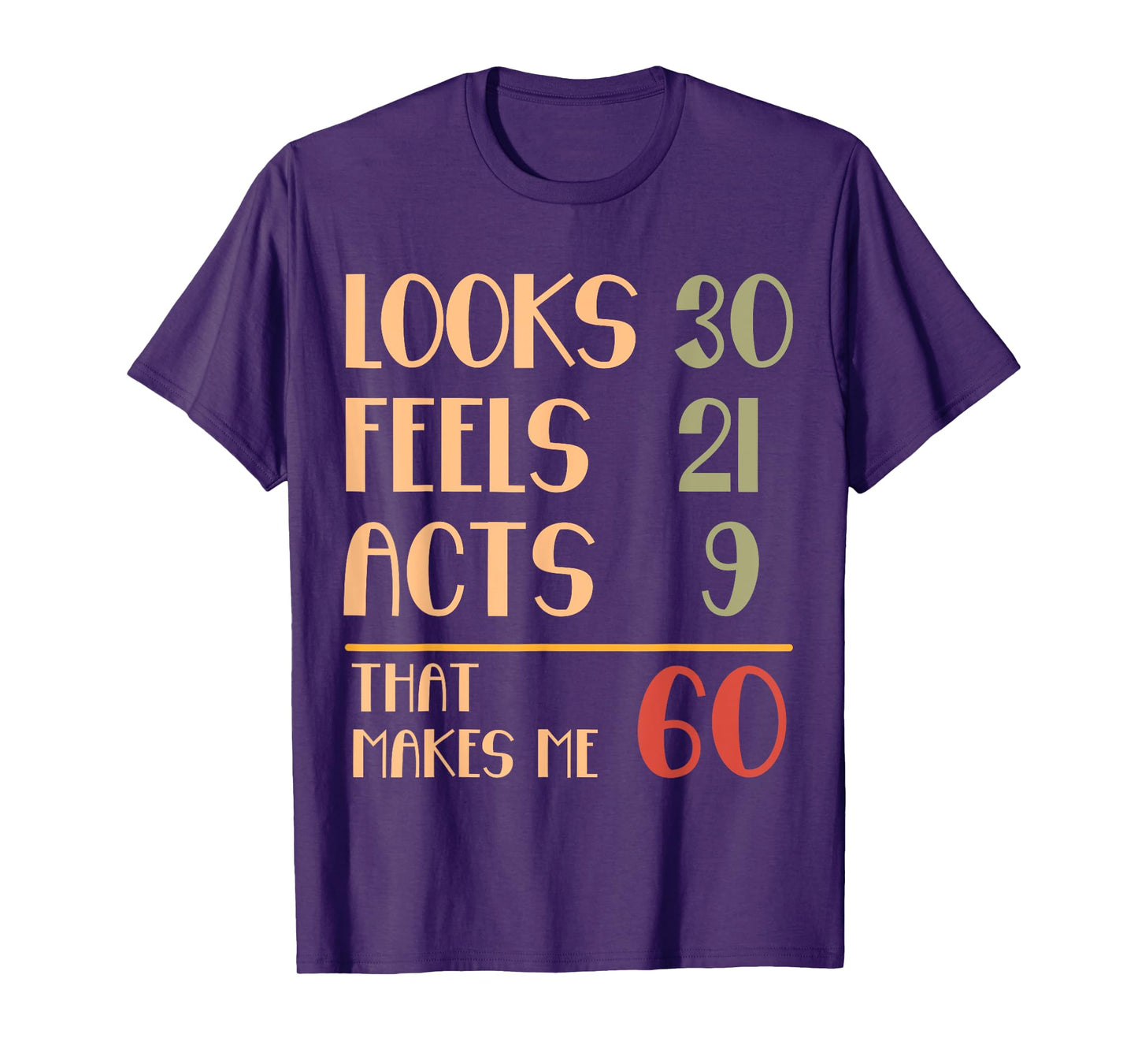 Funny 60th Birthday Humor Looks 30 Feels 21 Acts 9 Sixty T-Shirt